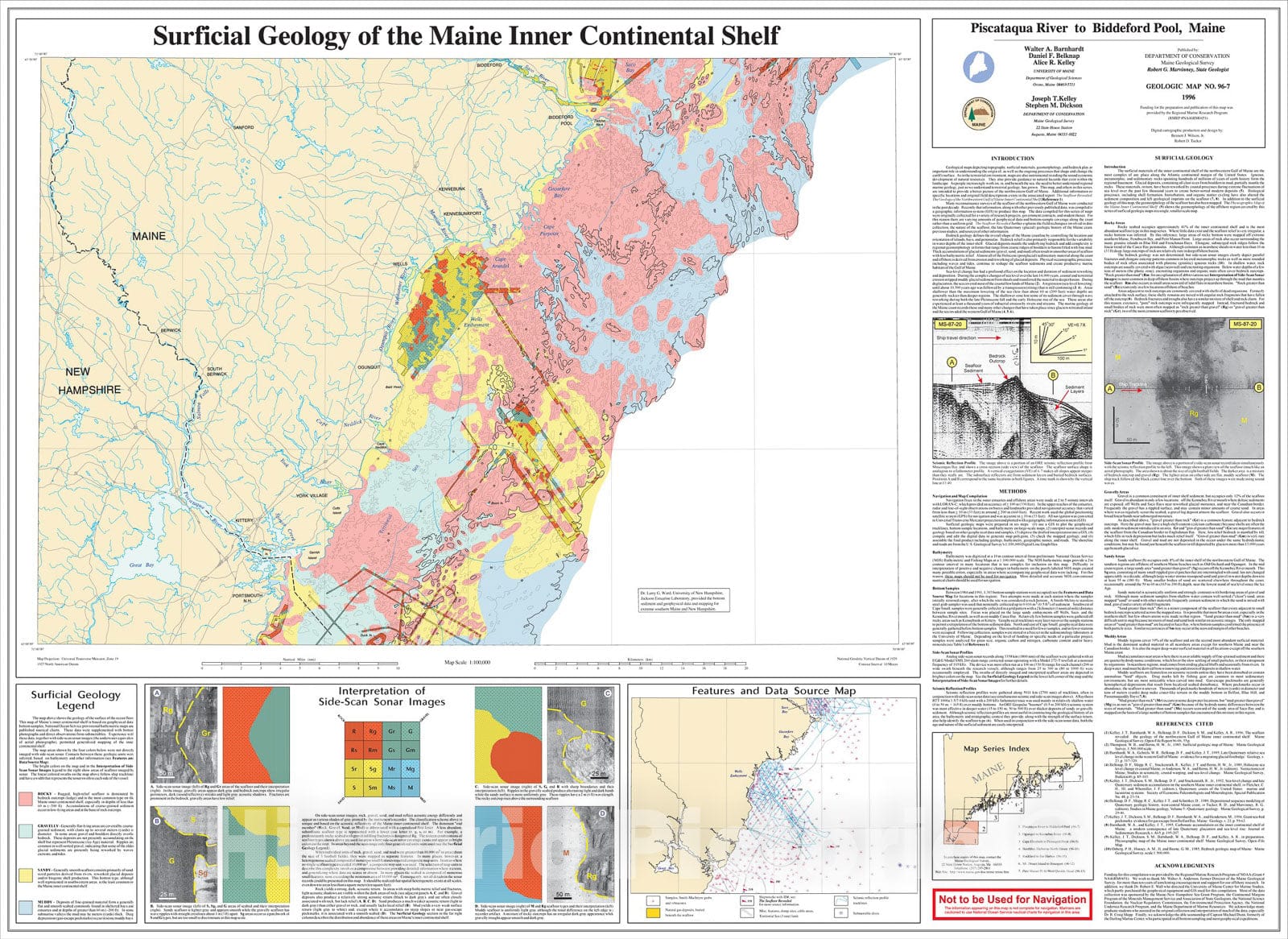 Map : Surficial Geology of the Maine Inner Continental Shelf - Piscataqua River to Biddeford Pool, Maine, 1996 Cartography Wall Art :