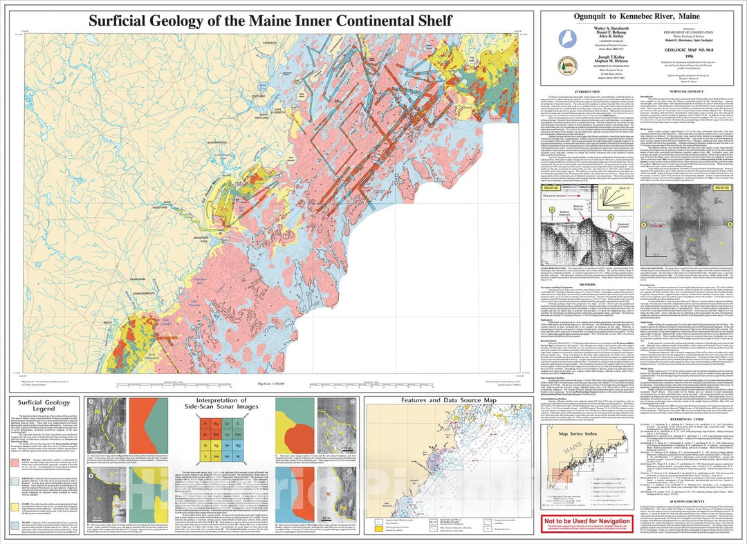 Map : Surficial Geology of the Maine Inner Continental Shelf - Ogunquit River to Biddeford Pool, Maine, 1996 Cartography Wall Art :