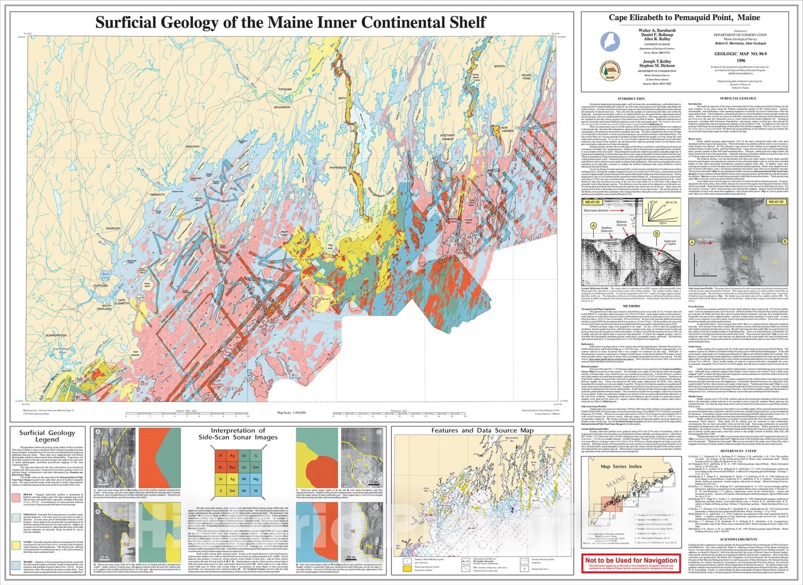 Map : Surficial Geology of the Maine Inner Continental Shelf - Cape Elizabeth to Pemaquid Point, Maine, 1996 Cartography Wall Art :