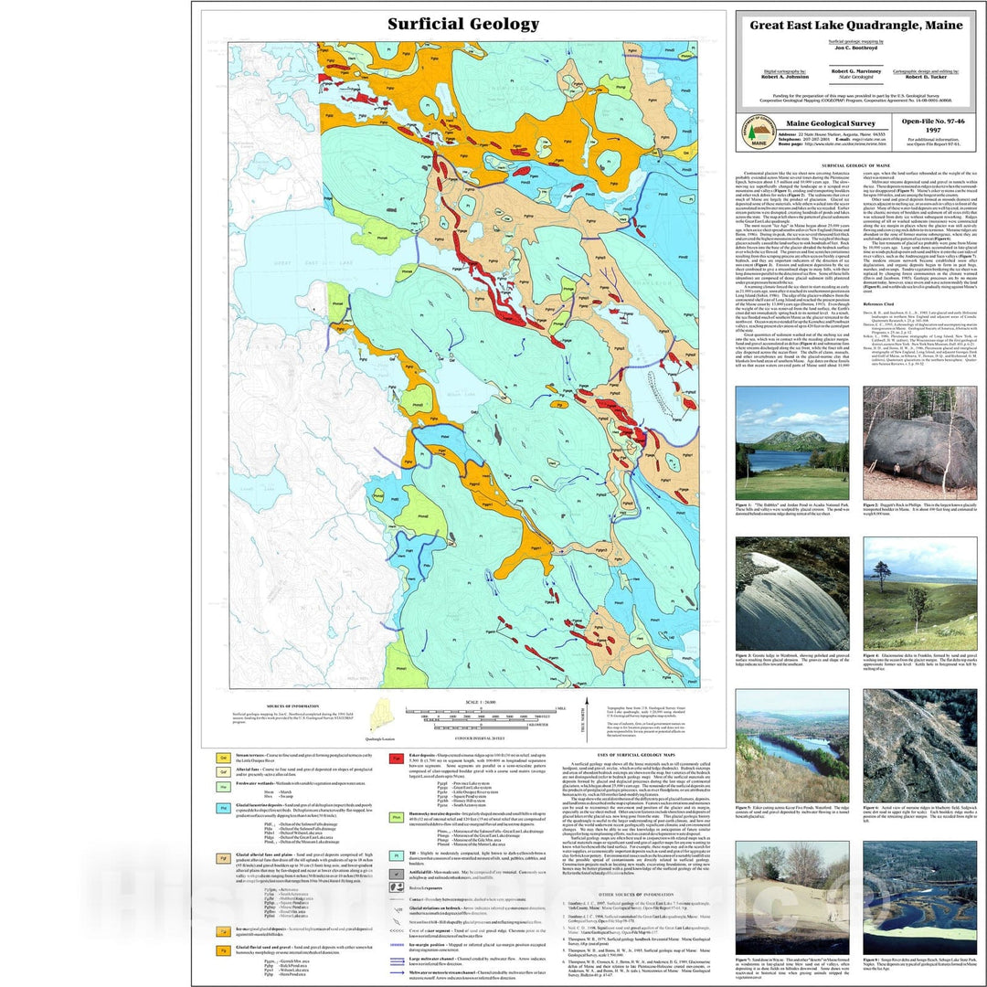 Map : Surficial Geology of the Great East Lake Quadrangle, Maine, 1997 Cartography Wall Art :