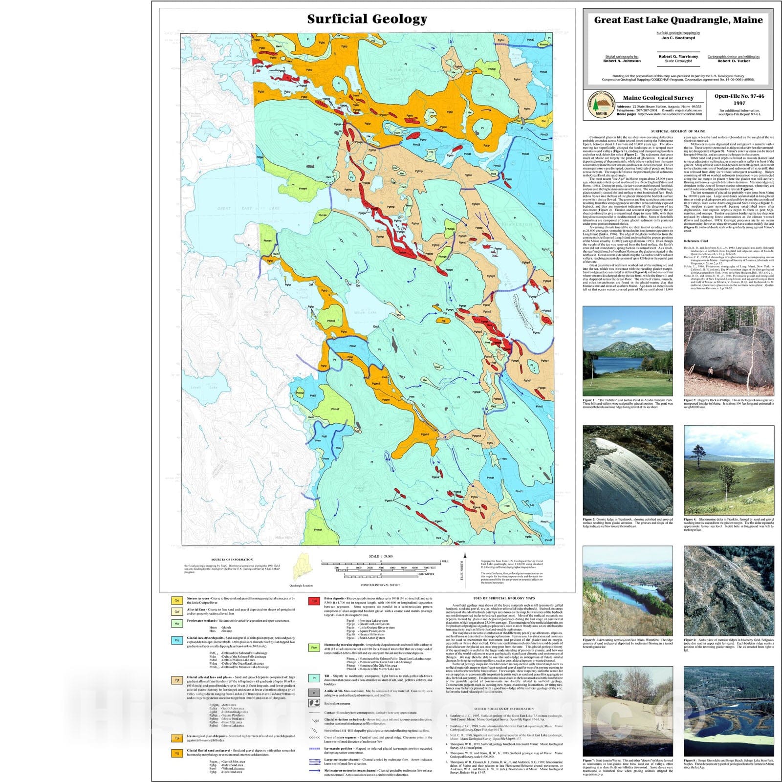 Map : Surficial Geology of the Great East Lake Quadrangle, Maine, 1997 Cartography Wall Art :