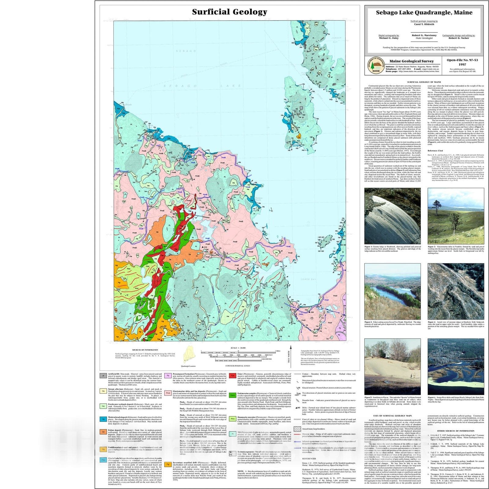 Map : Surficial Geology of the Sebago Lake Quadrangle, Maine, 1997 Cartography Wall Art :