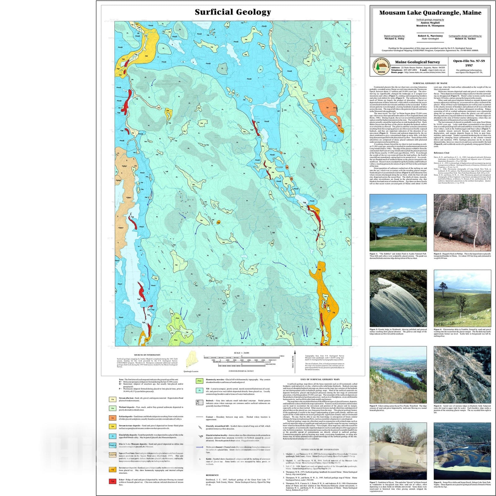 Map : Surficial Geology of the Mousam Lake Quadrangle, Maine, 1997 Cartography Wall Art :