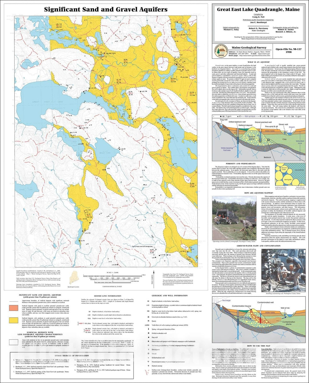 Map : Significant Sand and Gravel Aquifers in the Great East Lake Quadrangle, Maine, 1998 Cartography Wall Art :