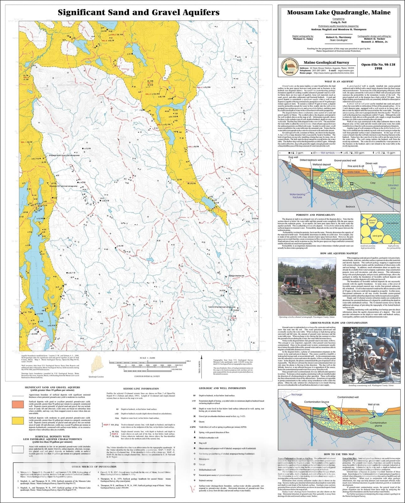 Map : Significant Sand and Gravel Aquifers in the Mousam Lake Quadrangle, Maine, 1998 Cartography Wall Art :