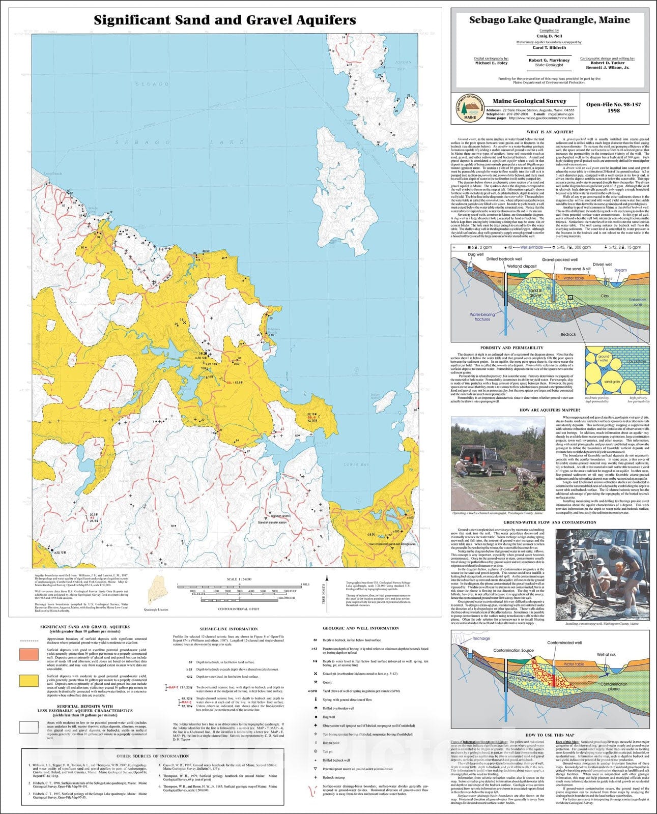 Map : Significant Sand and Gravel Aquifers in the Sebago Lake Quadrangle, Maine, 1998 Cartography Wall Art :