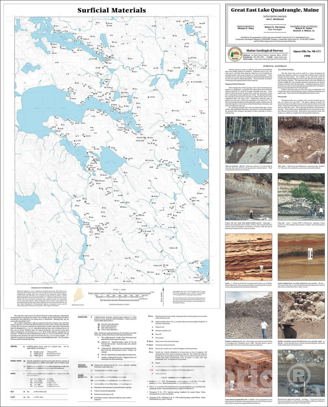 Map : Surficial Materials in the Great East Lake Quadrangle, Maine, 1998 Cartography Wall Art :