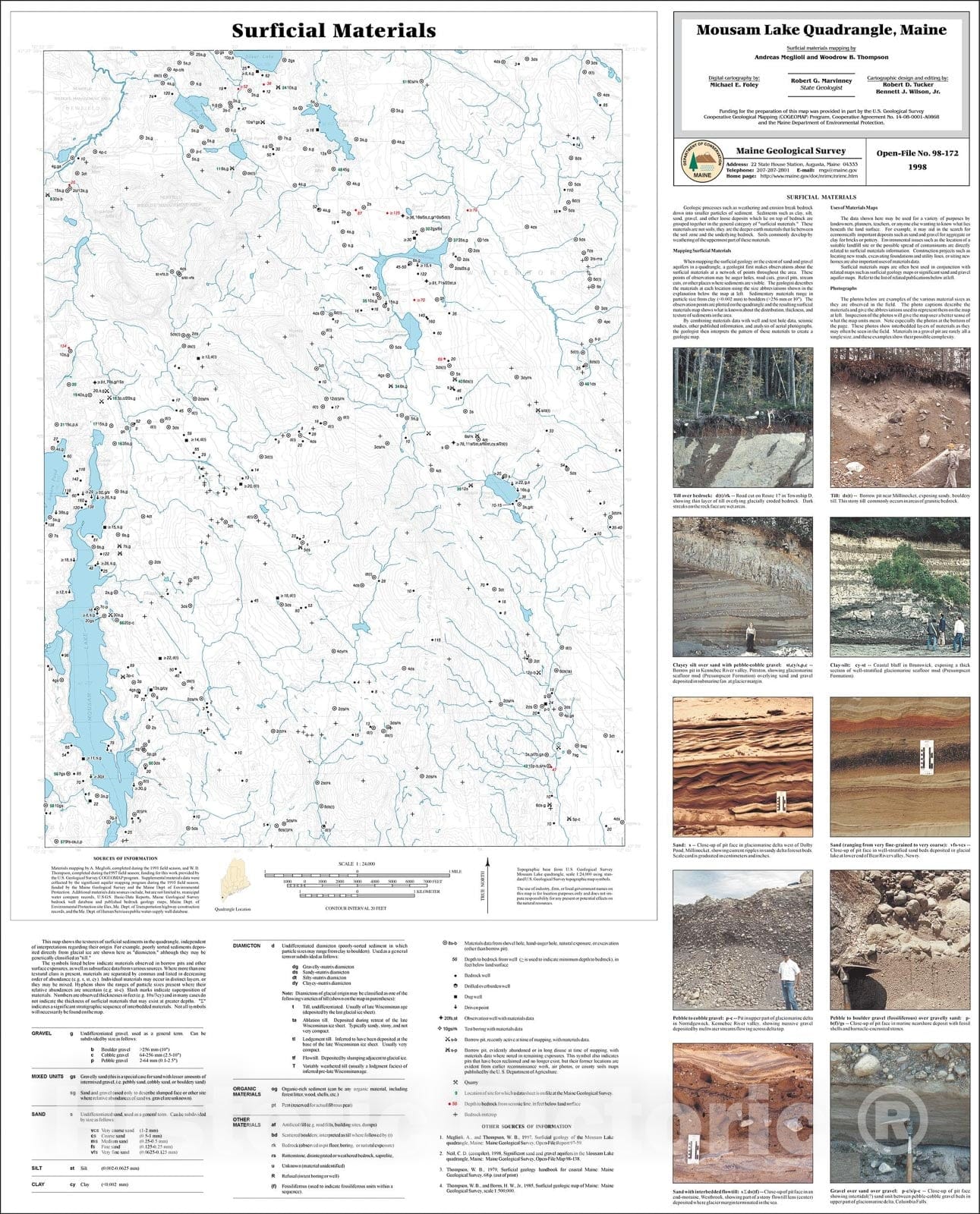 Map : Surficial Materials in the Mousam Lake Quadrangle, Maine, 1998 Cartography Wall Art :