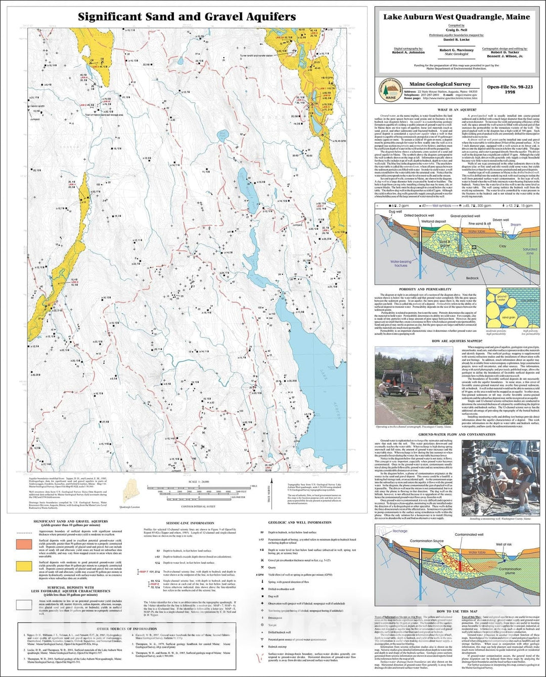 Map : Significant Sand and Gravel Aquifers in the Lake Auburn West Quadrangle, Maine, 1998 Cartography Wall Art :