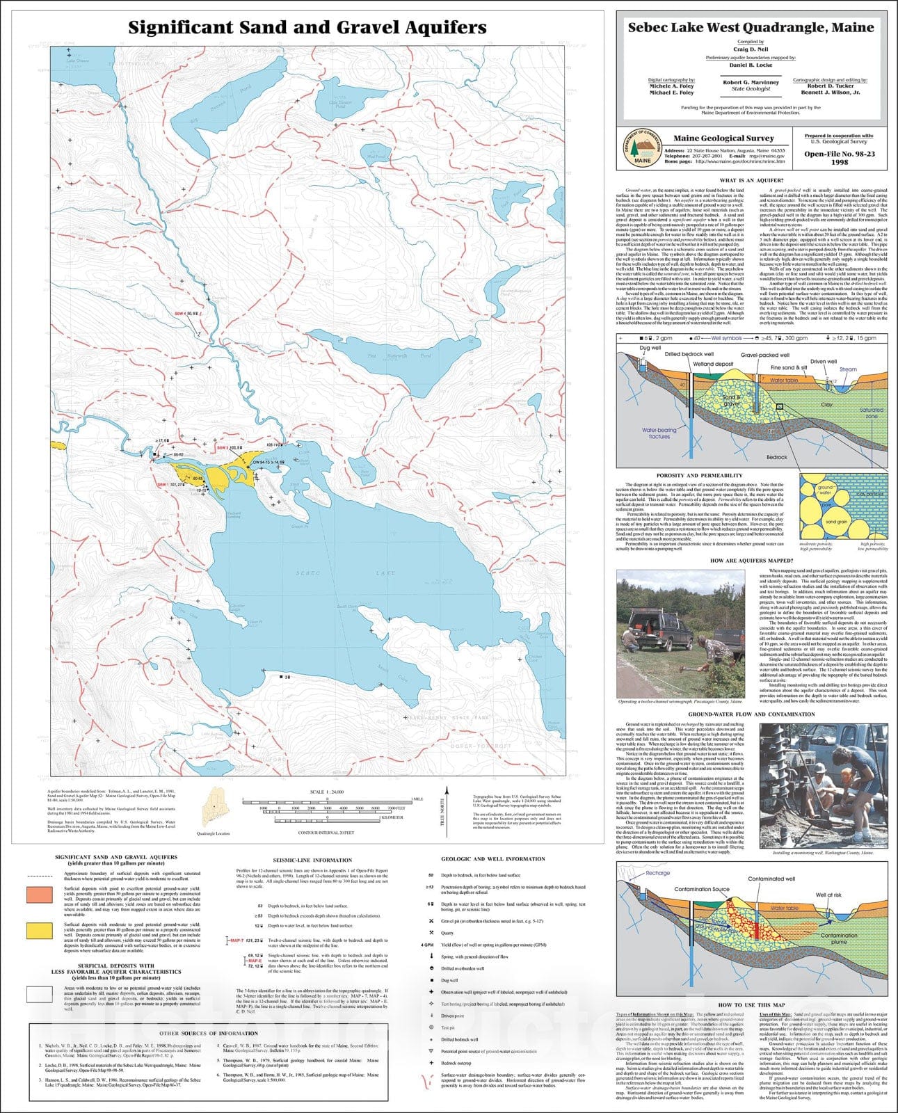 Map : Significant Sand and Gravel Aquifers in the Sebec Lake West Quadrangle, Maine, 1998 Cartography Wall Art :