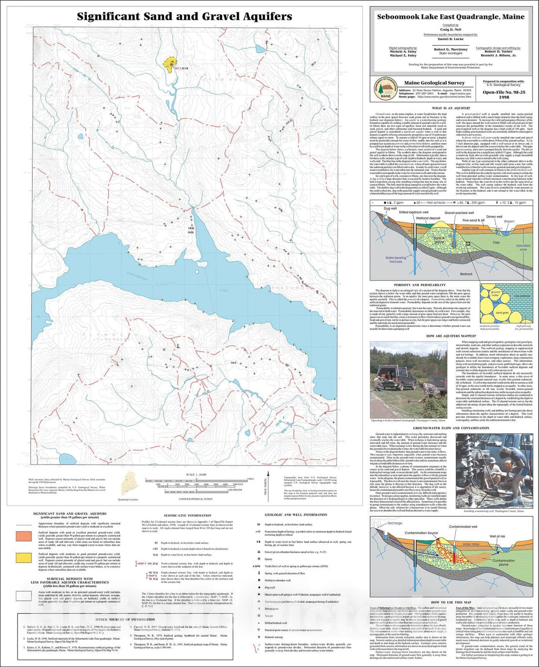 Map : Significant Sand and Gravel Aquifers in the Seboomook Lake East Quadrangle, Maine, 1998 Cartography Wall Art :