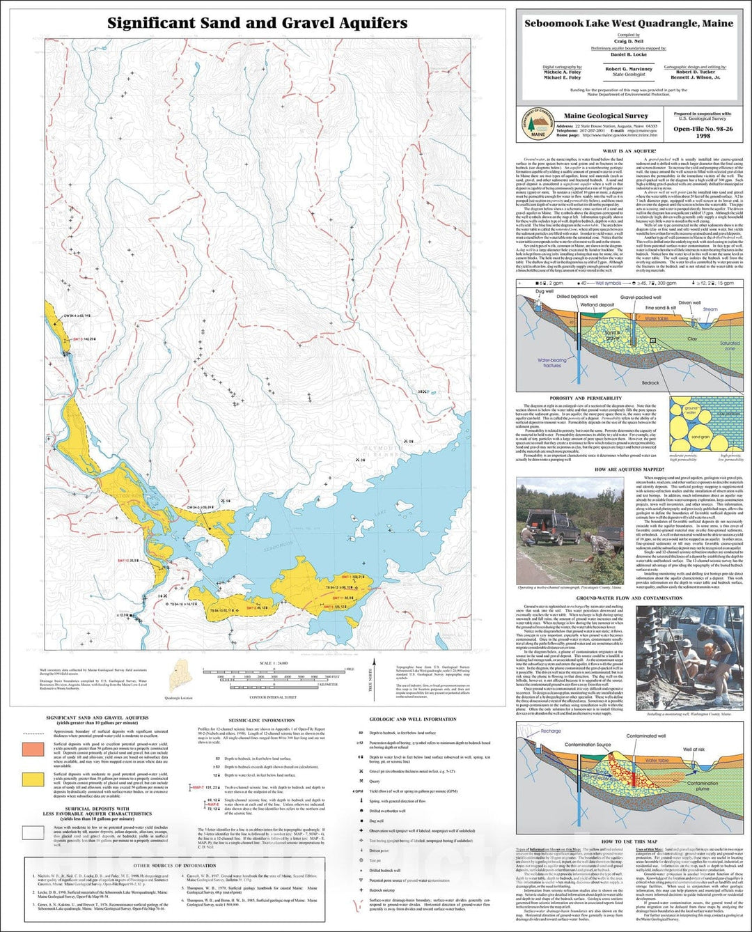 Map : Significant Sand and Gravel Aquifers in the Seboomook Lake West Quadrangle, Maine, 1998 Cartography Wall Art :