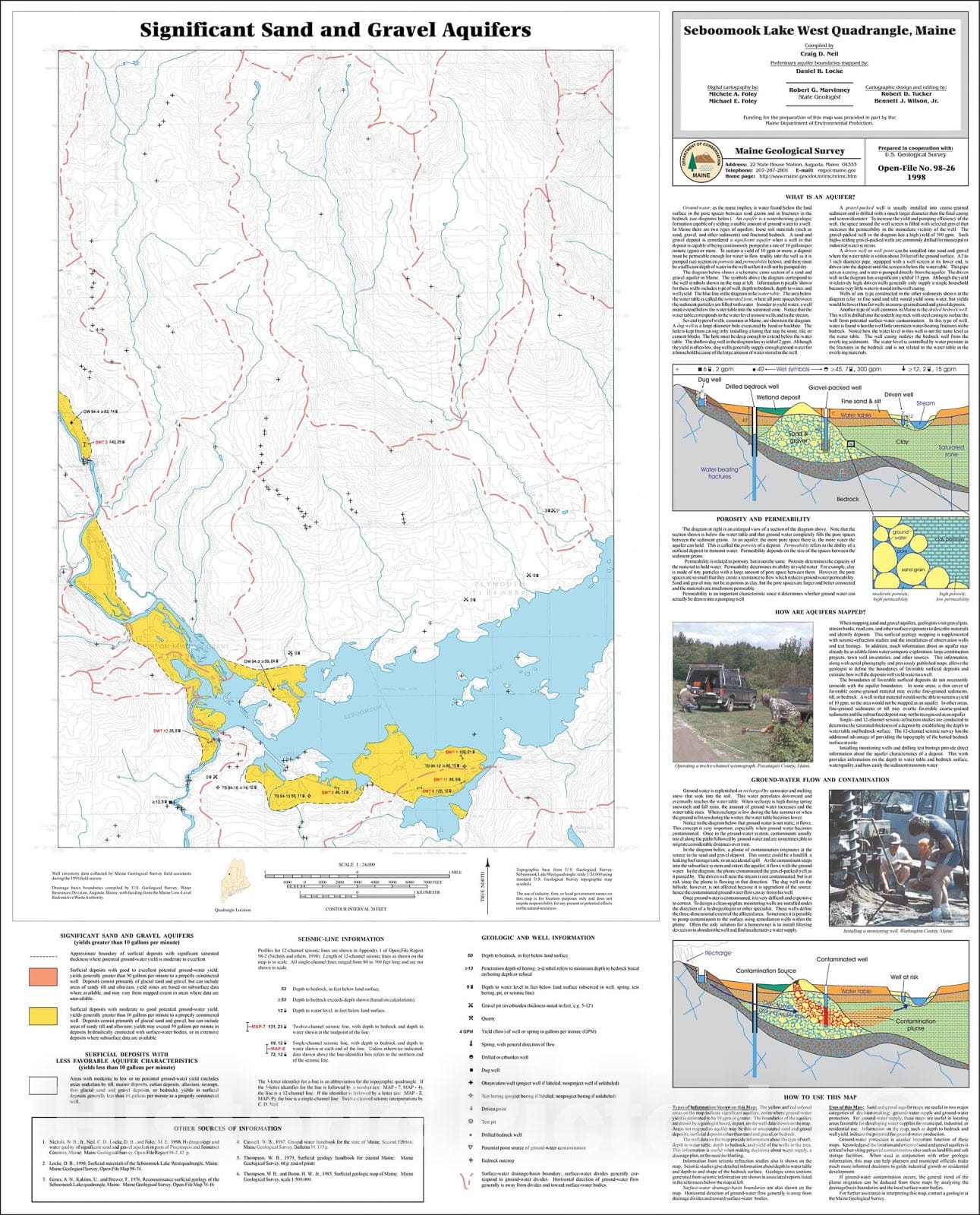 Map : Significant Sand and Gravel Aquifers in the Seboomook Lake West Quadrangle, Maine, 1998 Cartography Wall Art :