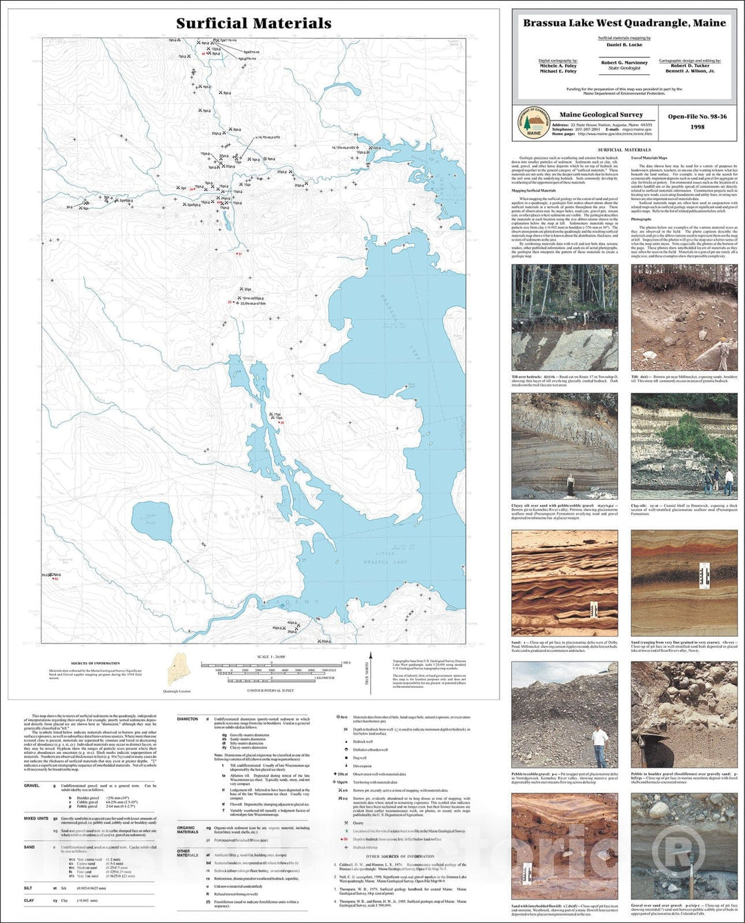 Map : Surficial Materials in the Brassua Lake West Quadrangle, Maine, 1998 Cartography Wall Art :