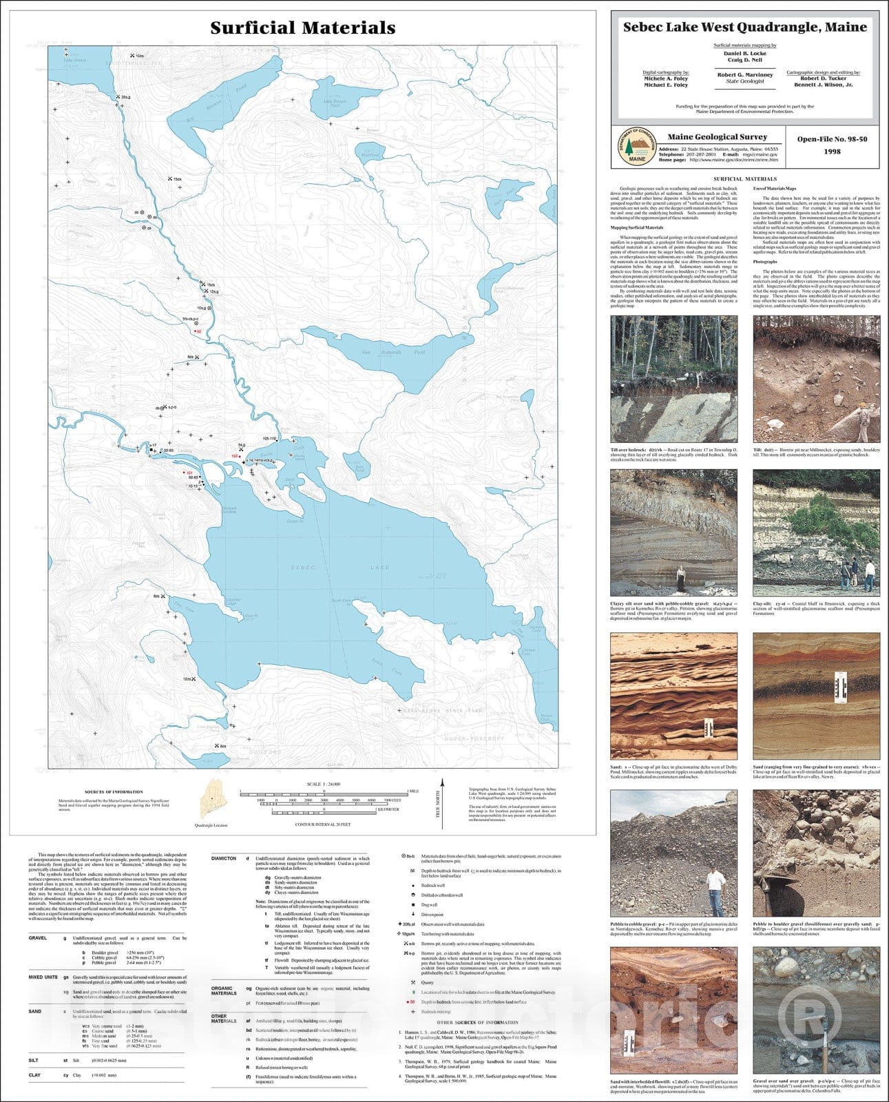 Map : Surficial Materials in the Sebec Lake West Quadrangle, Maine, 1998 Cartography Wall Art :