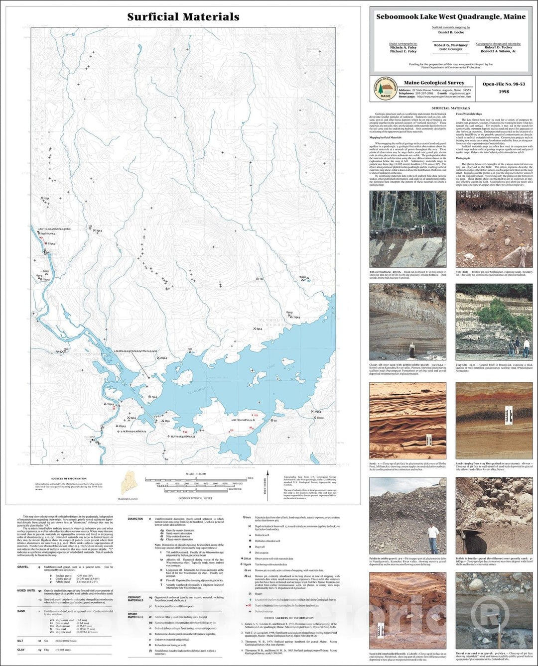 Map : Surficial Materials in the Seboomook Lake West Quadrangle, Maine, 1998 Cartography Wall Art :