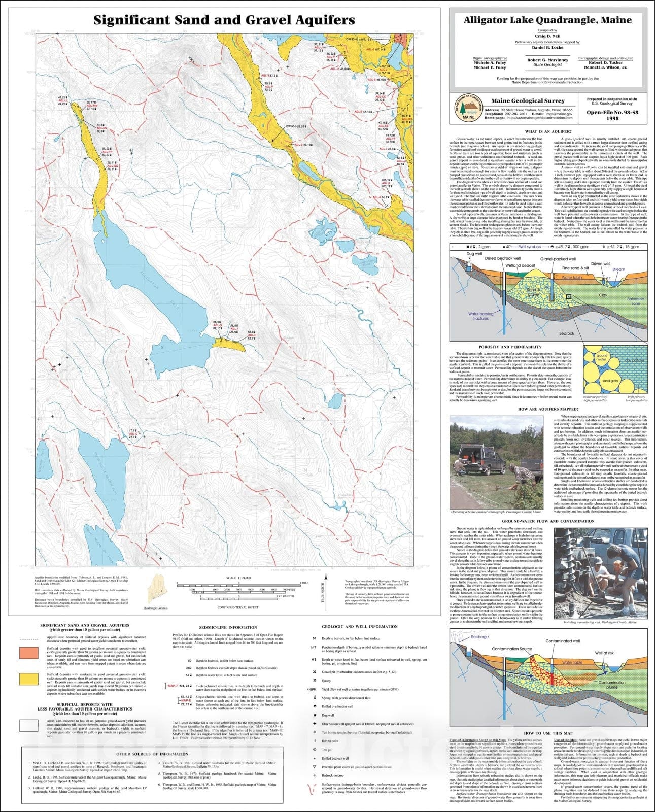 Map : Significant Sand and Gravel Aquifers in the Alligator Lake Quadrangle, Maine, 1998 Cartography Wall Art :