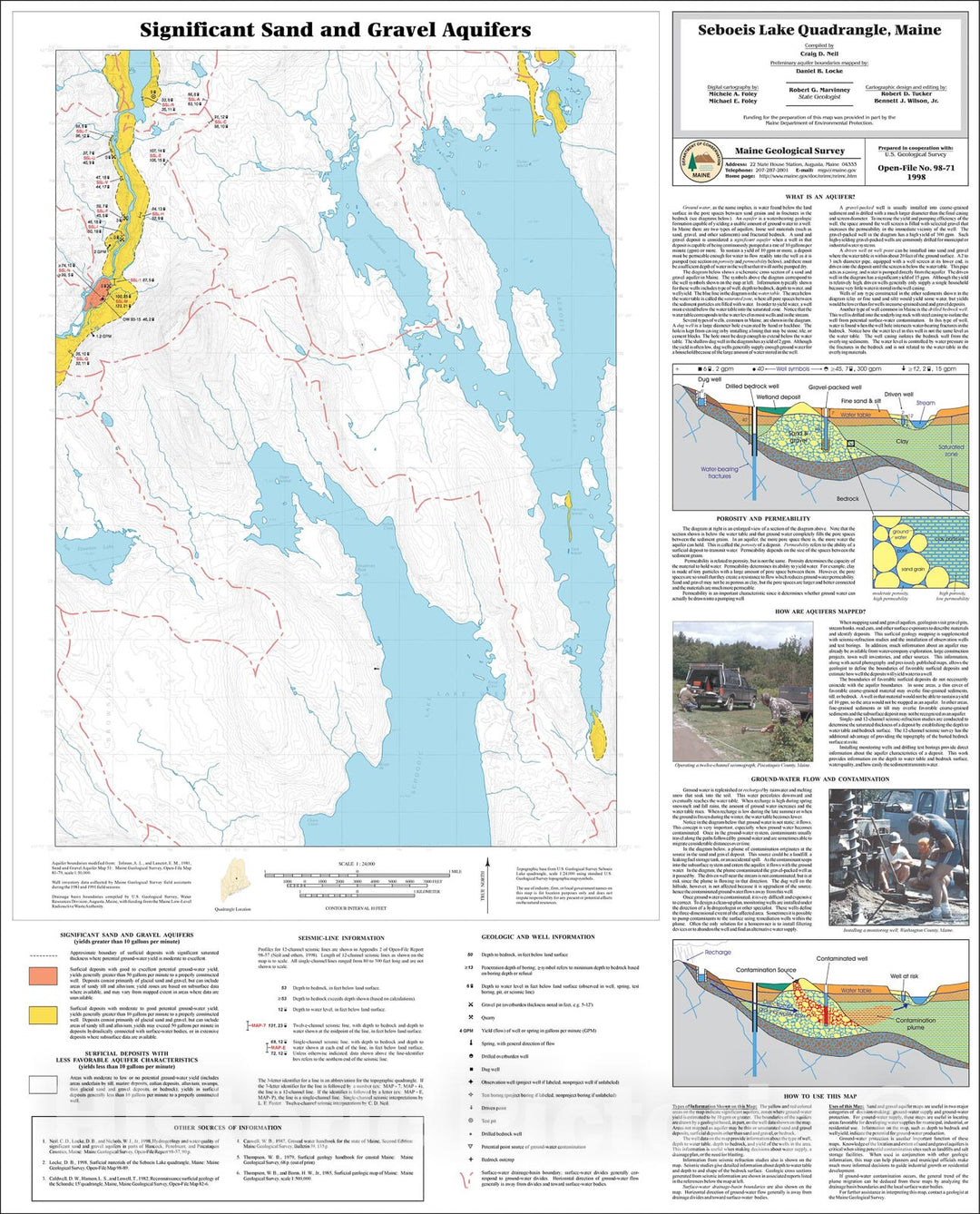 Map : Significant Sand and Gravel Aquifers in the Seboeis Lake Quadrangle, Maine, 1998 Cartography Wall Art :