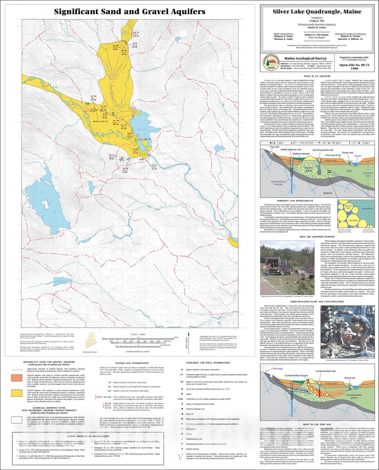 Map : Significant Sand and Gravel Aquifers in the Silver Lake Quadrangle, Maine, 1998 Cartography Wall Art :