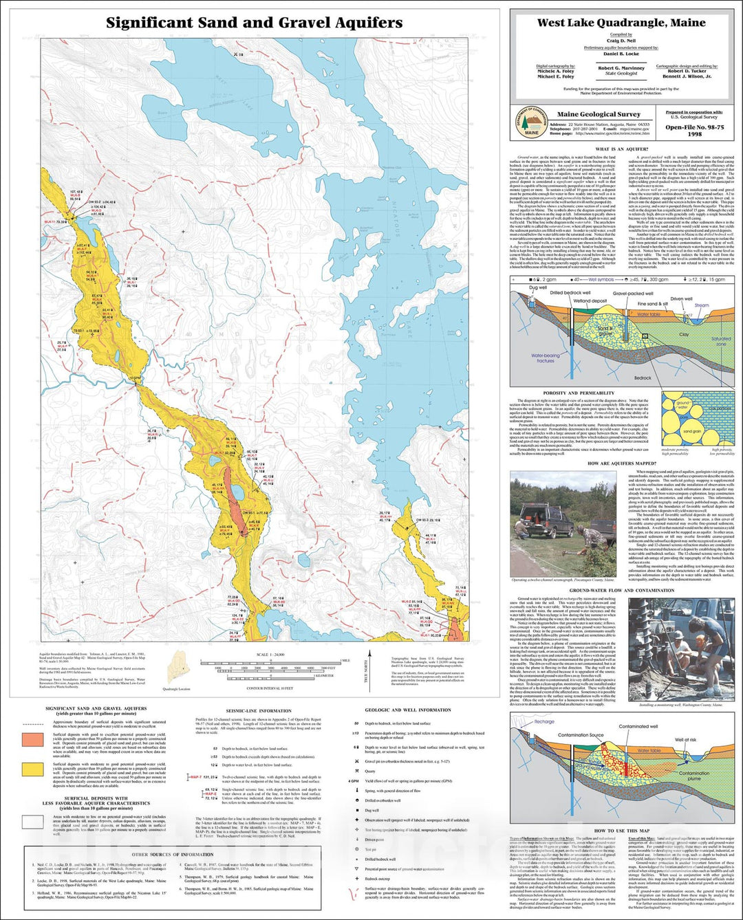 Map : Significant Sand and Gravel Aquifers in the West Lake Quadrangle, Maine, 1998 Cartography Wall Art :