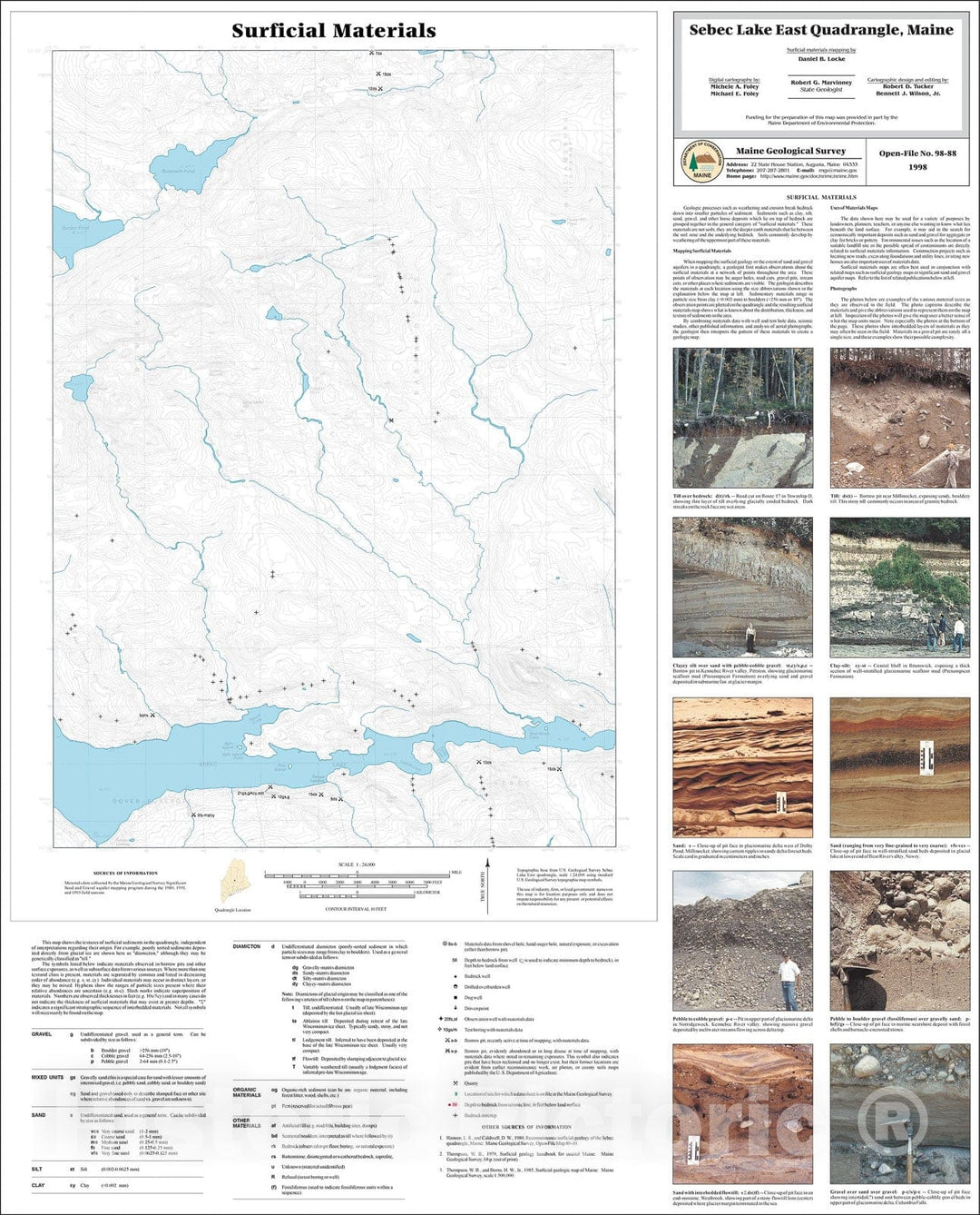 Map : Surficial Materials in the Sebec Lake East Quadrangle, Maine, 1998 Cartography Wall Art :