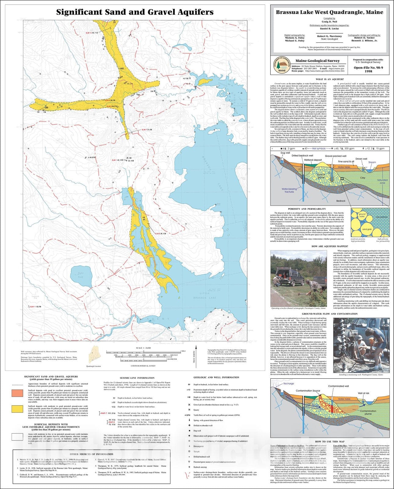 Map : Significant Sand and Gravel Aquifers in the Brassua Lake West Quadrangle, Maine, 1998 Cartography Wall Art :