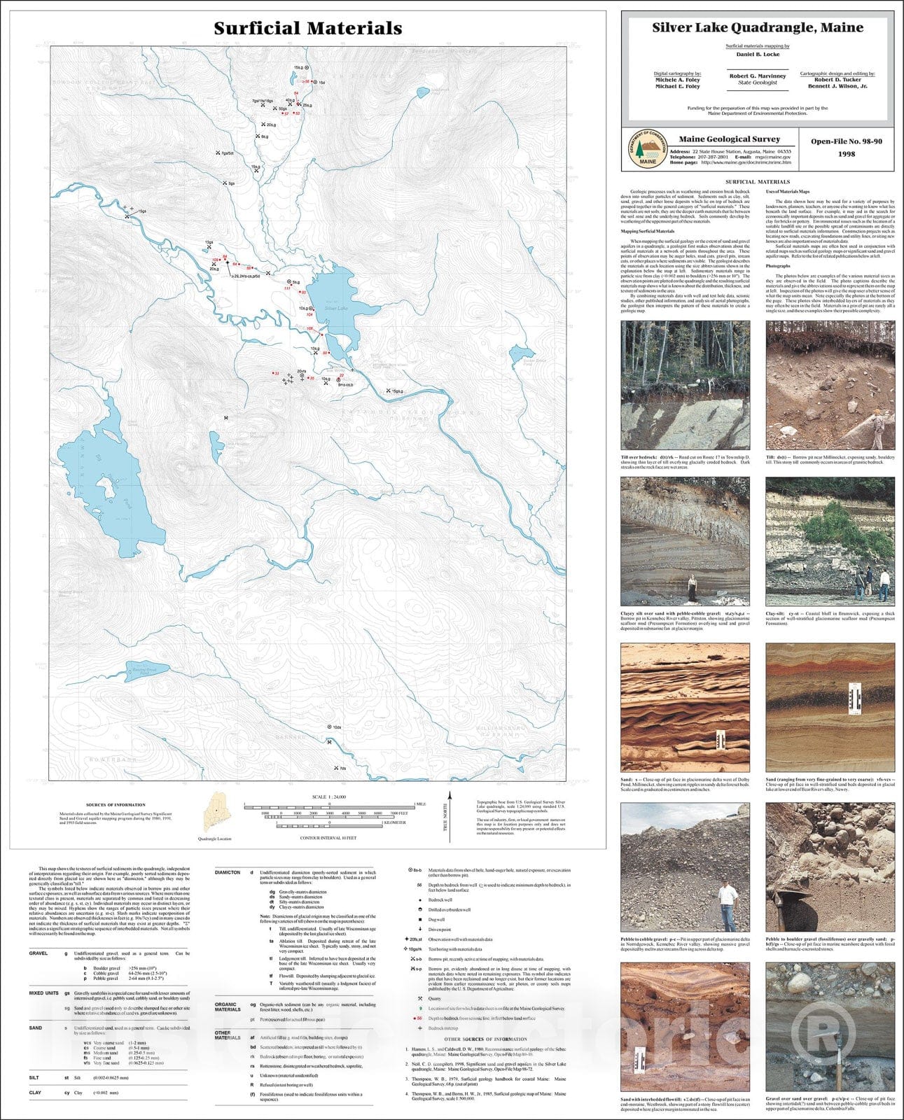 Map : Surficial Materials in the Silver Lake Quadrangle, Maine, 1998 Cartography Wall Art :