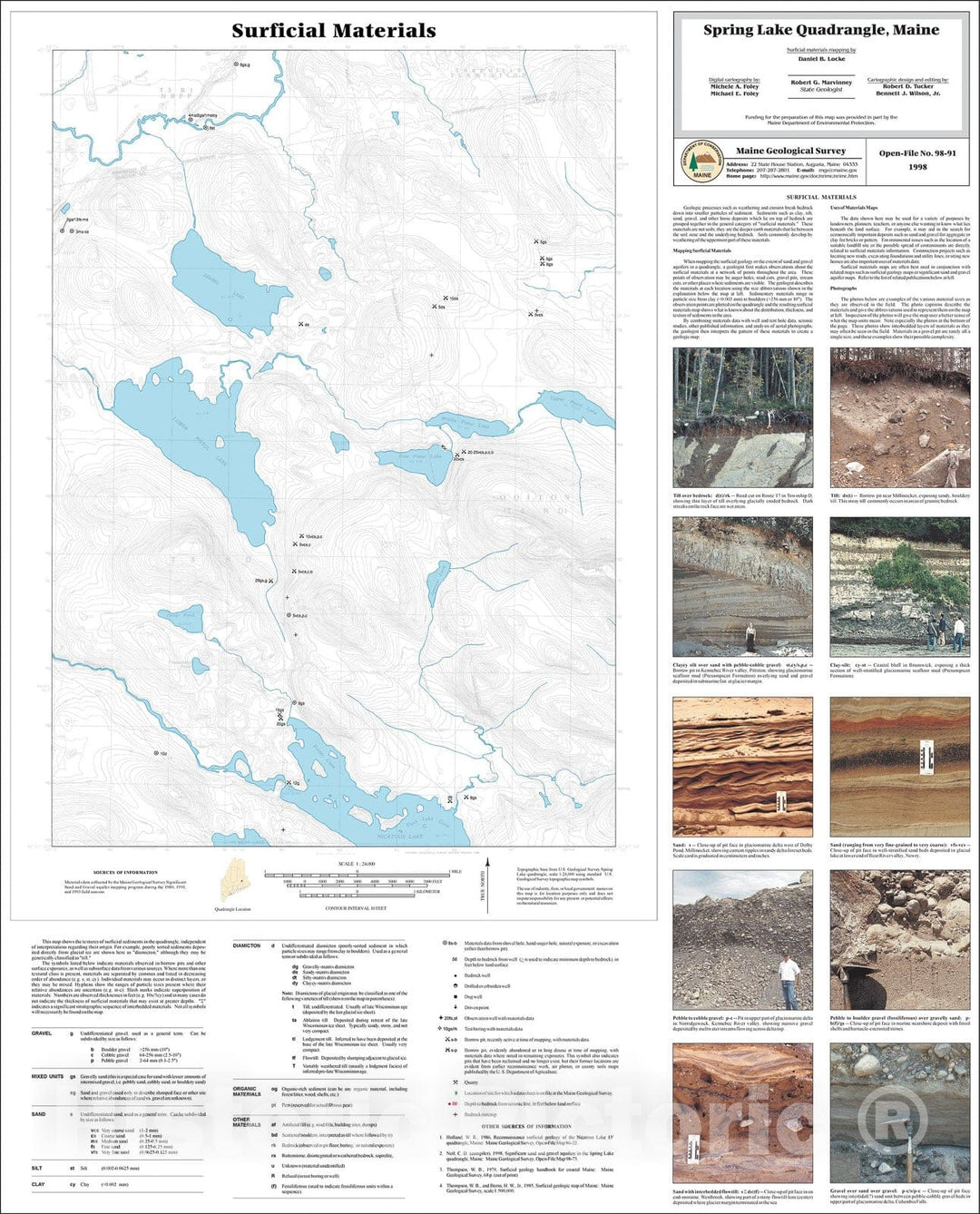 Map : Surficial Materials in the Spring Lake Quadrangle, Maine, 1998 Cartography Wall Art :