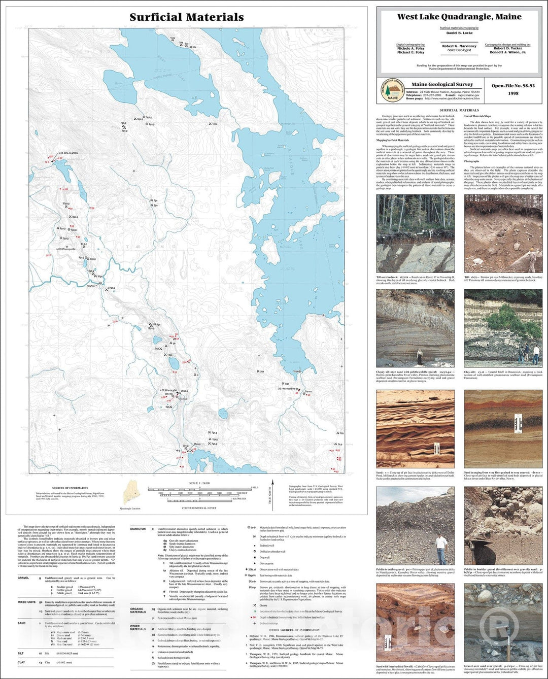 Map : Surficial Materials in the West Lake Quadrangle, Maine, 1998 Cartography Wall Art :