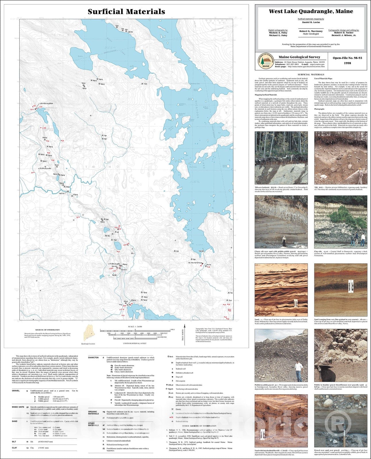 Map : Surficial Materials in the West Lake Quadrangle, Maine, 1998 Cartography Wall Art :