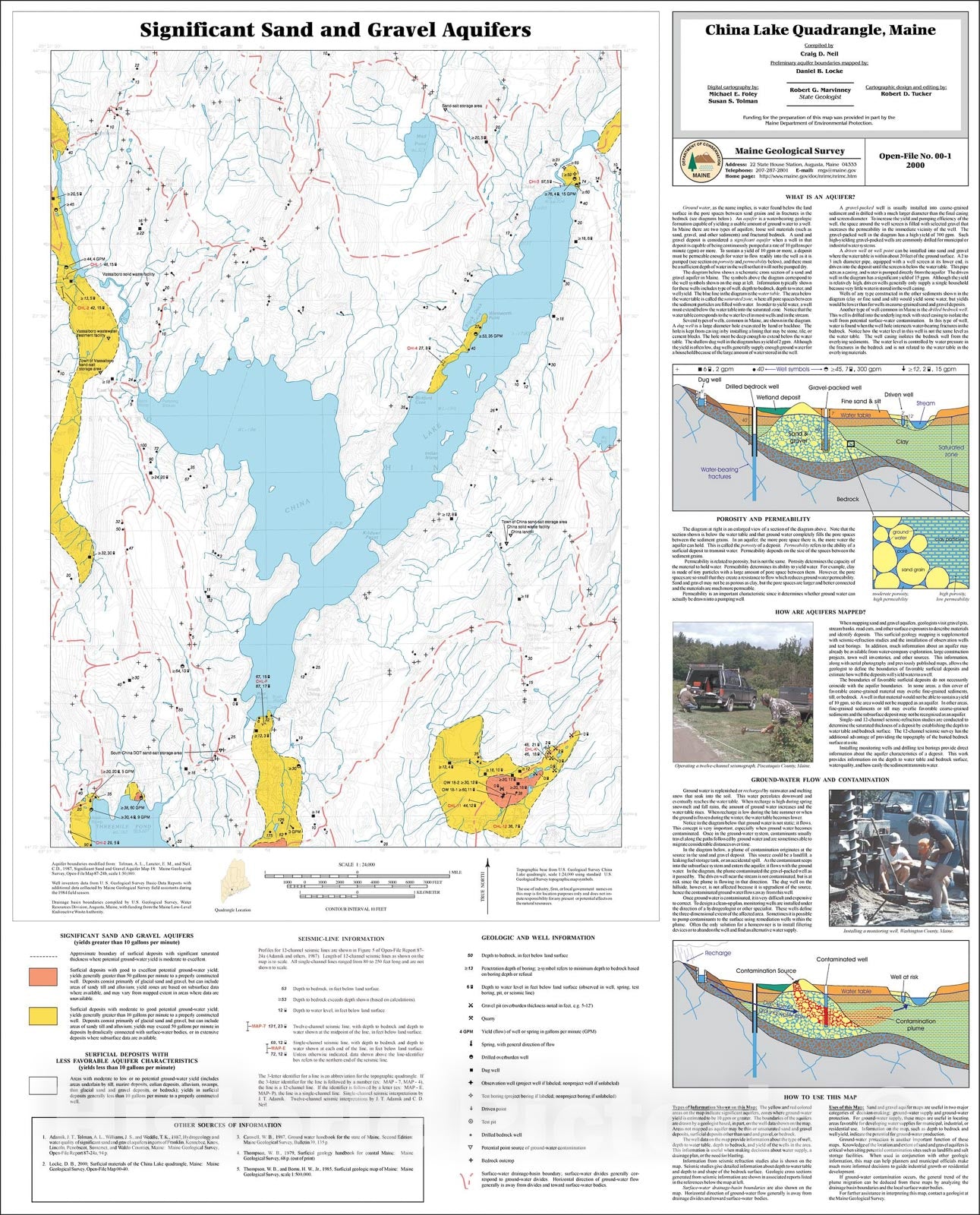 Map : Significant Sand and Gravel Aquifers in the China Lake Quadrangle, Maine, 2000 Cartography Wall Art :