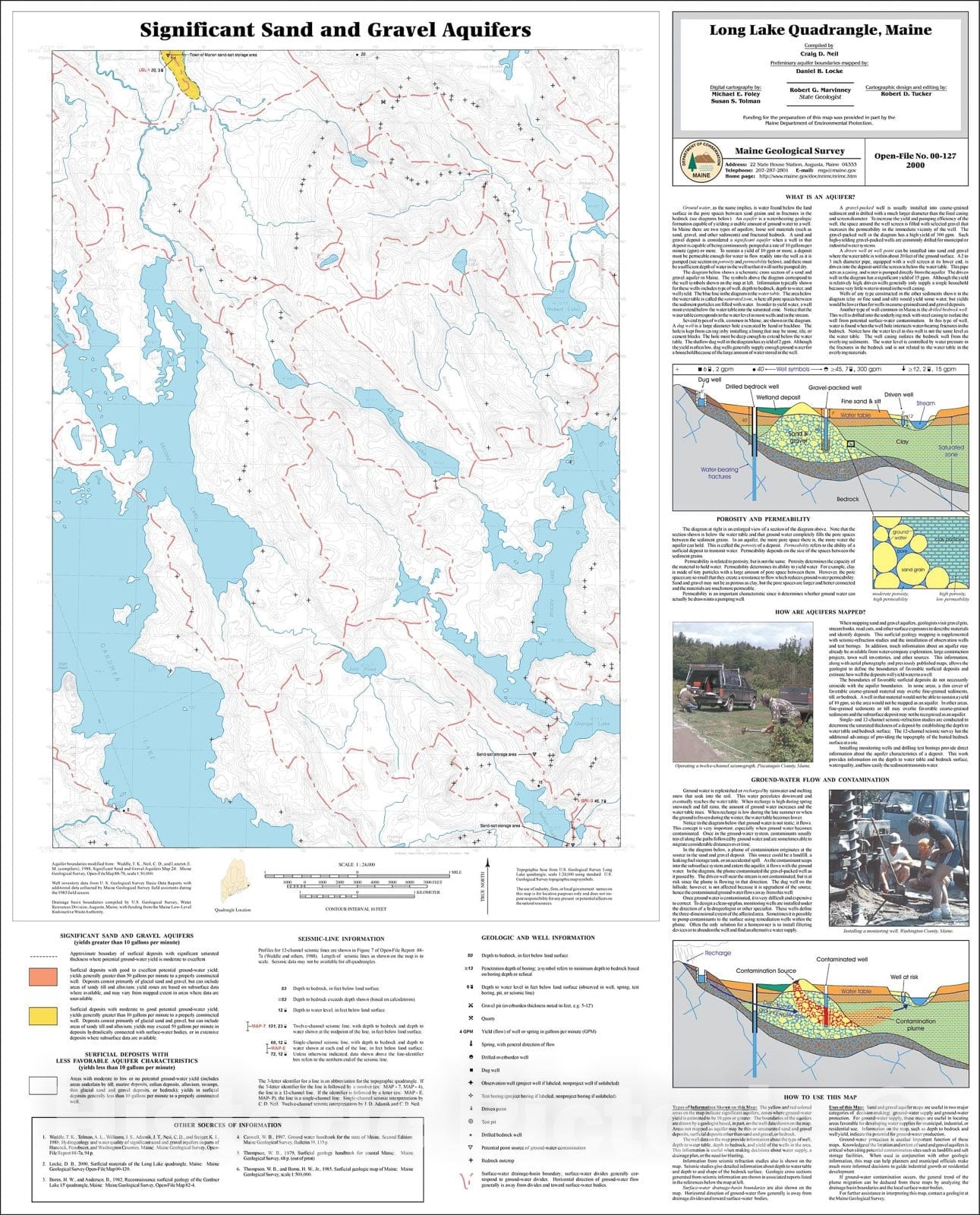 Map : Significant Sand and Gravel Aquifers in the Long Lake Quadrangle, Maine, 2000 Cartography Wall Art :