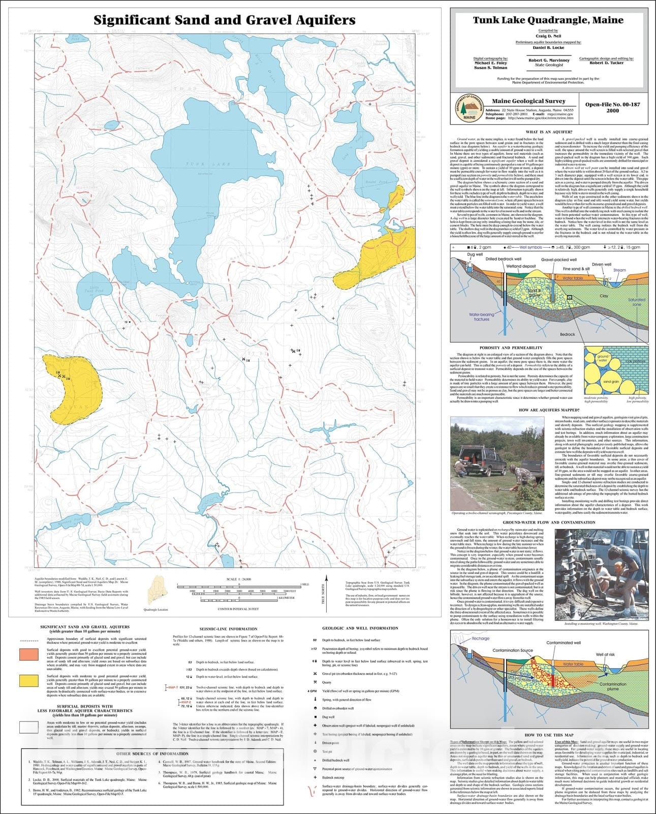 Map : Significant Sand and Gravel Aquifers in the Tunk Lake Quadrangle, Maine, 2000 Cartography Wall Art :