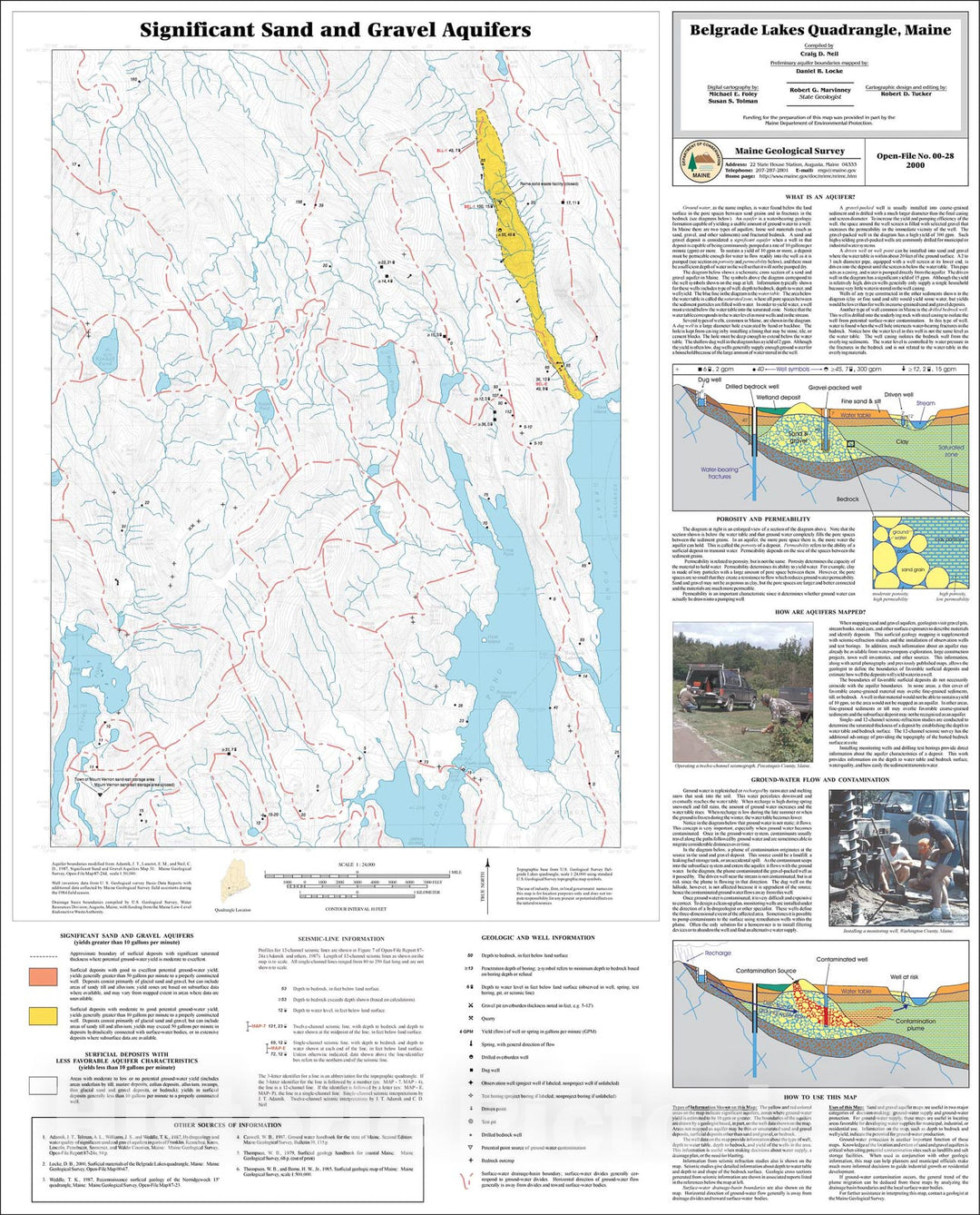 Map : Significant Sand and Gravel Aquifers in the Belgrade Lakes Quadrangle, Maine, 2000 Cartography Wall Art :