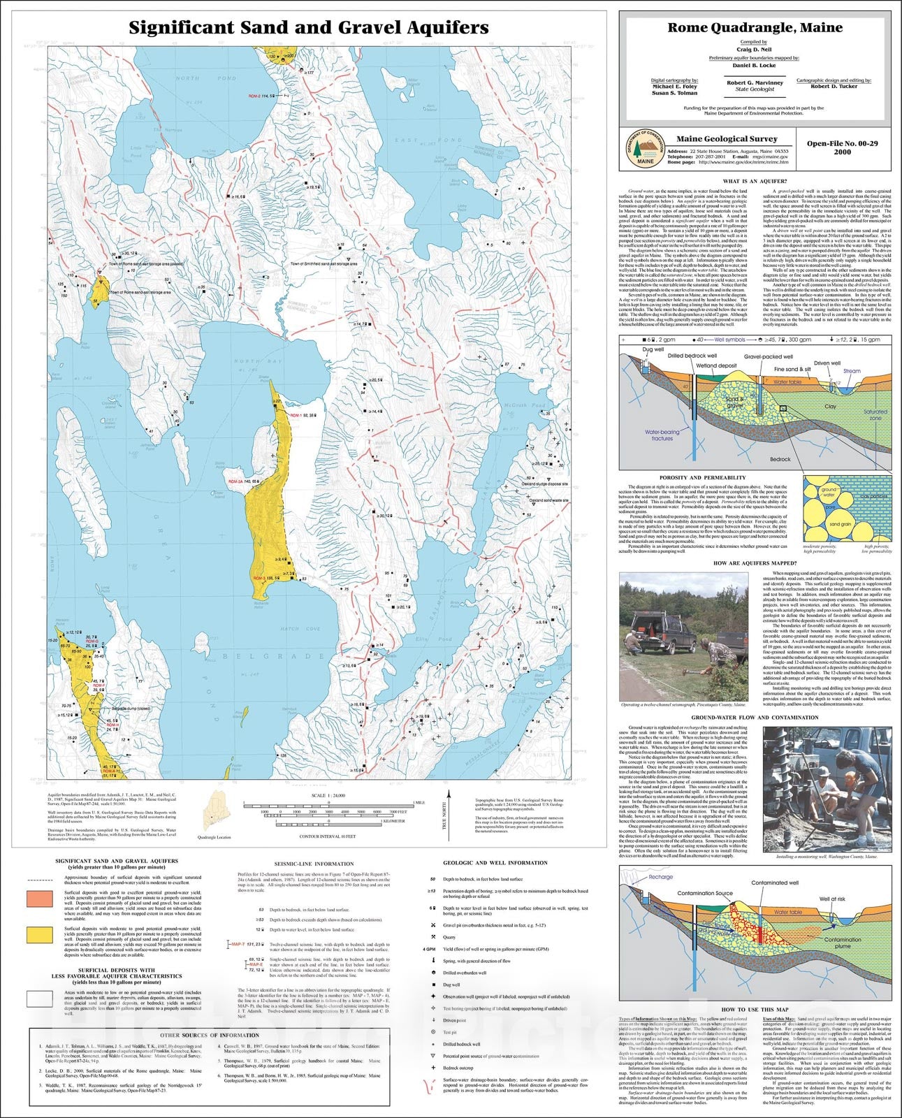 Map : Significant Sand and Gravel Aquifers in the Rome Quadrangle, Maine, 2000 Cartography Wall Art :