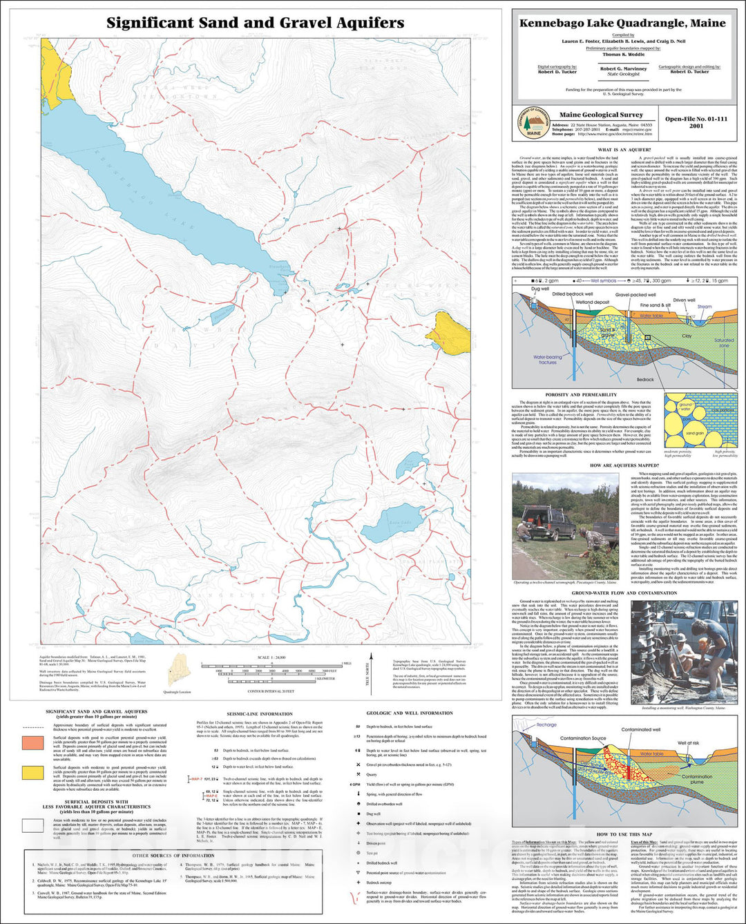 Map : Significant Sand and Gravel Aquifers in the Kennebago Lake Quadrangle, Maine, 2001 Cartography Wall Art :