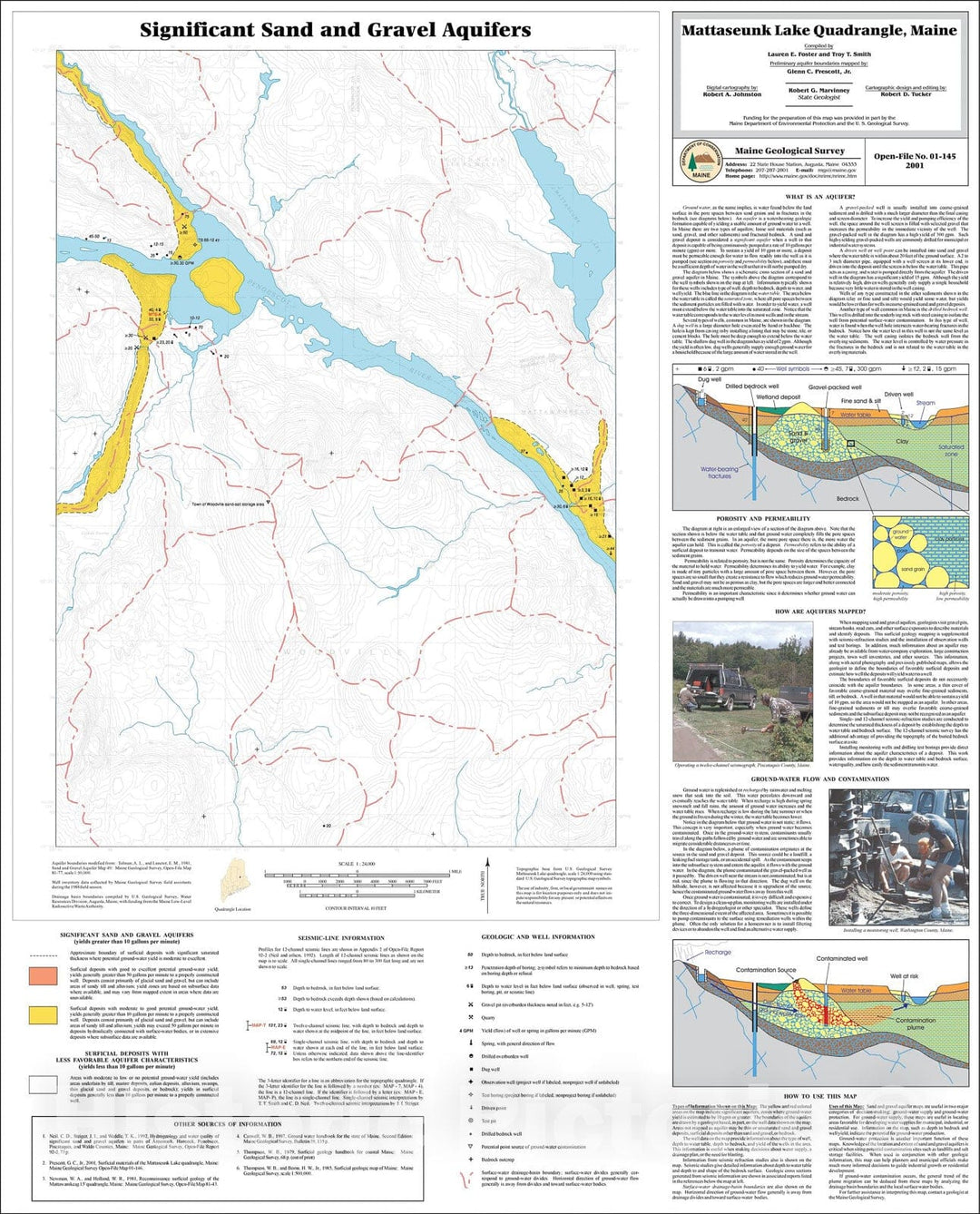 Map : Significant Sand and Gravel Aquifers in the Mattaseunk Lake Quadrangle, Maine, 2001 Cartography Wall Art :