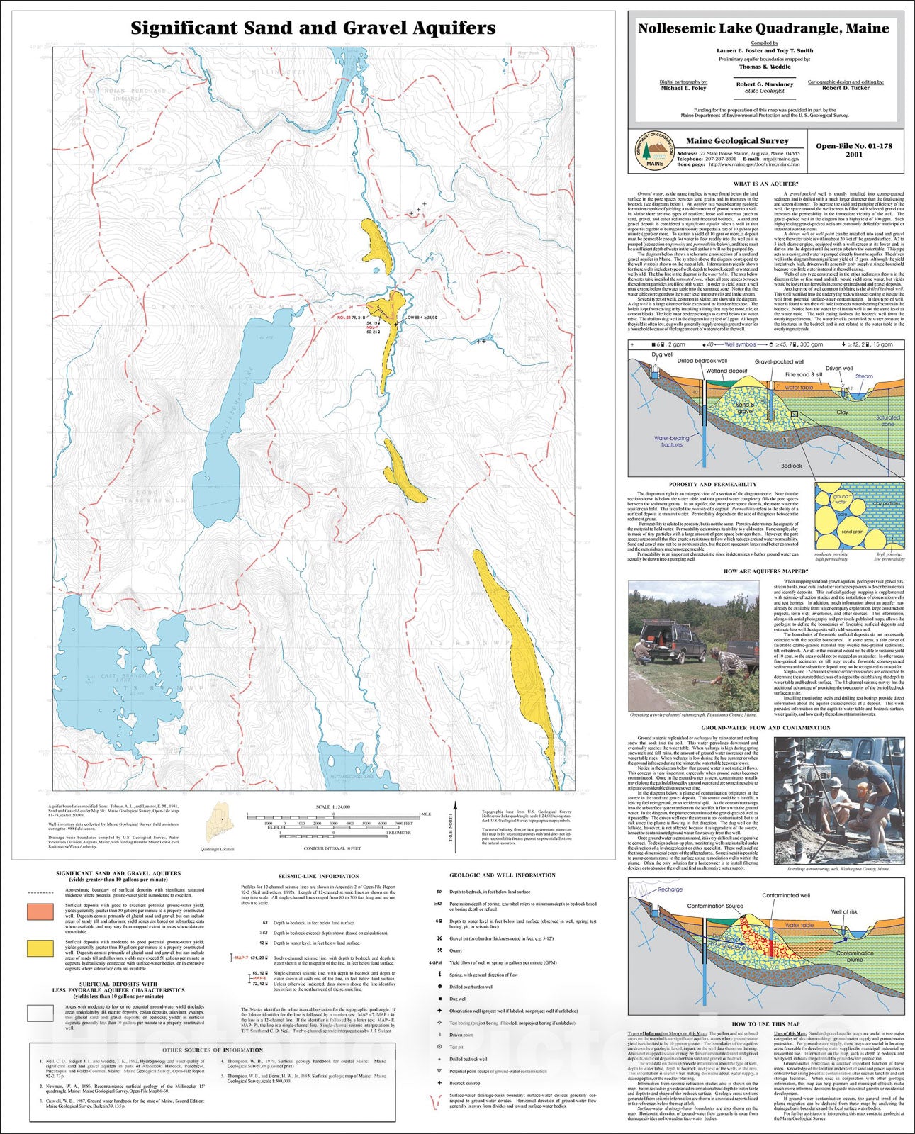 Map : Significant Sand and Gravel Aquifers in the Nollesemic Lake Quadrangle, Maine, 2001 Cartography Wall Art :