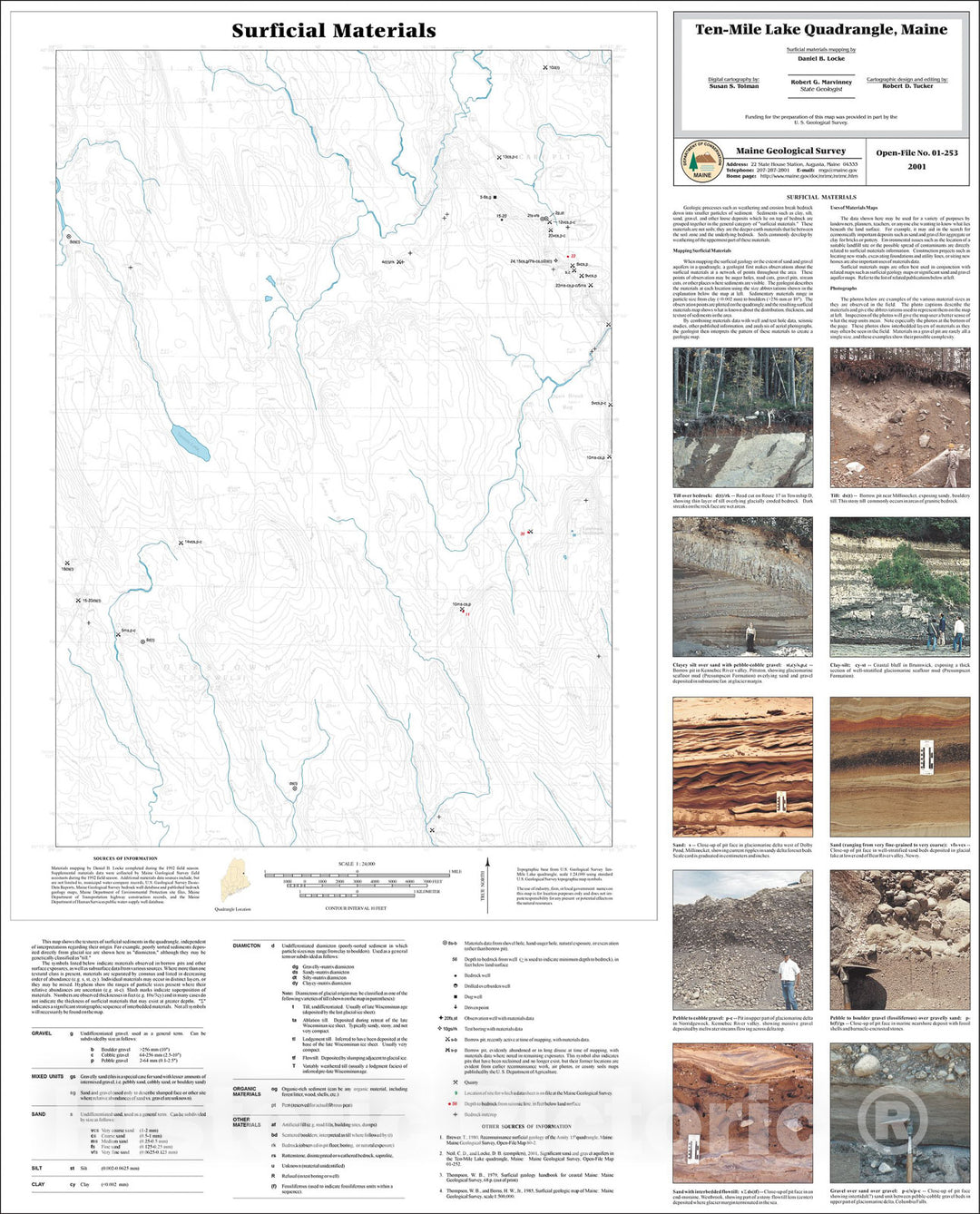 Map : Surficial Materials in the Ten Mile Lake Quadrangle, Maine, 2001 Cartography Wall Art :