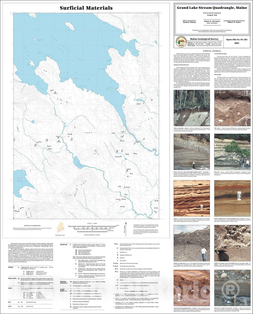 Map : Surficial Materials in the Grand Lake Stream Quadrangle, Maine, 2001 Cartography Wall Art :