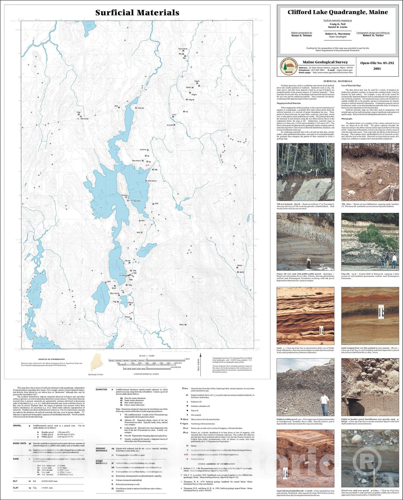 Map : Surficial Materials in the Clifford Lake Quadrangle, Maine, 2001 Cartography Wall Art :