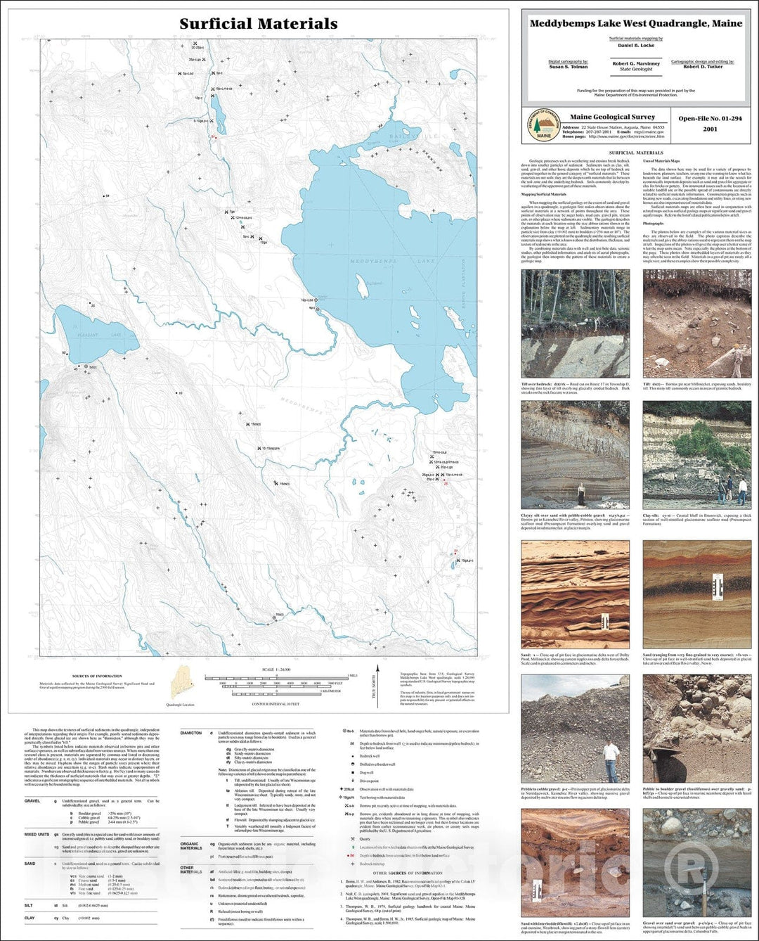 Map : Surficial Materials in the Meddybemps Lake West Quadrangle, Maine, 2001 Cartography Wall Art :