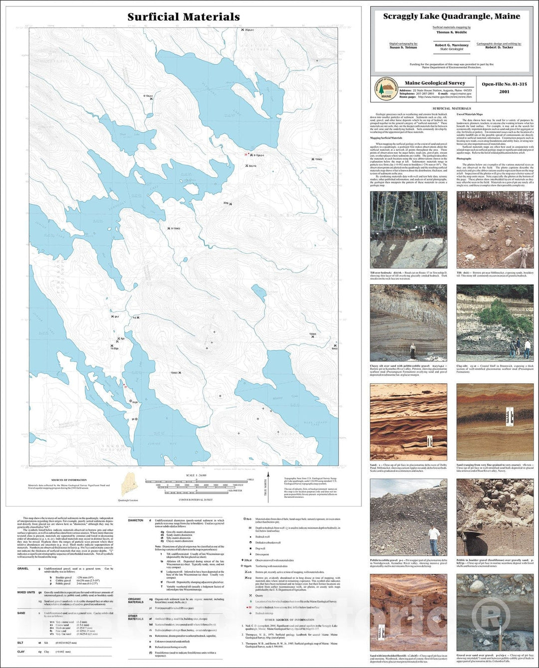 Map : Surficial Materials in the Scraggly Lake Quadrangle, Maine, 2001 Cartography Wall Art :