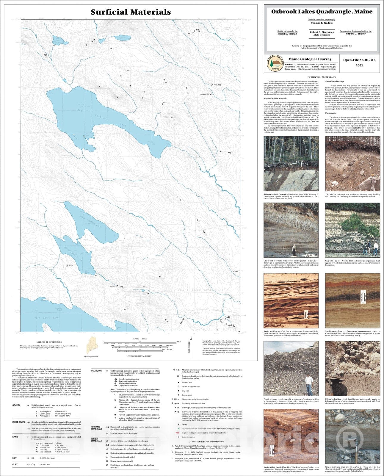 Map : Surficial Materials in the Oxbrook Lakes Quadrangle, Maine, 2001 Cartography Wall Art :