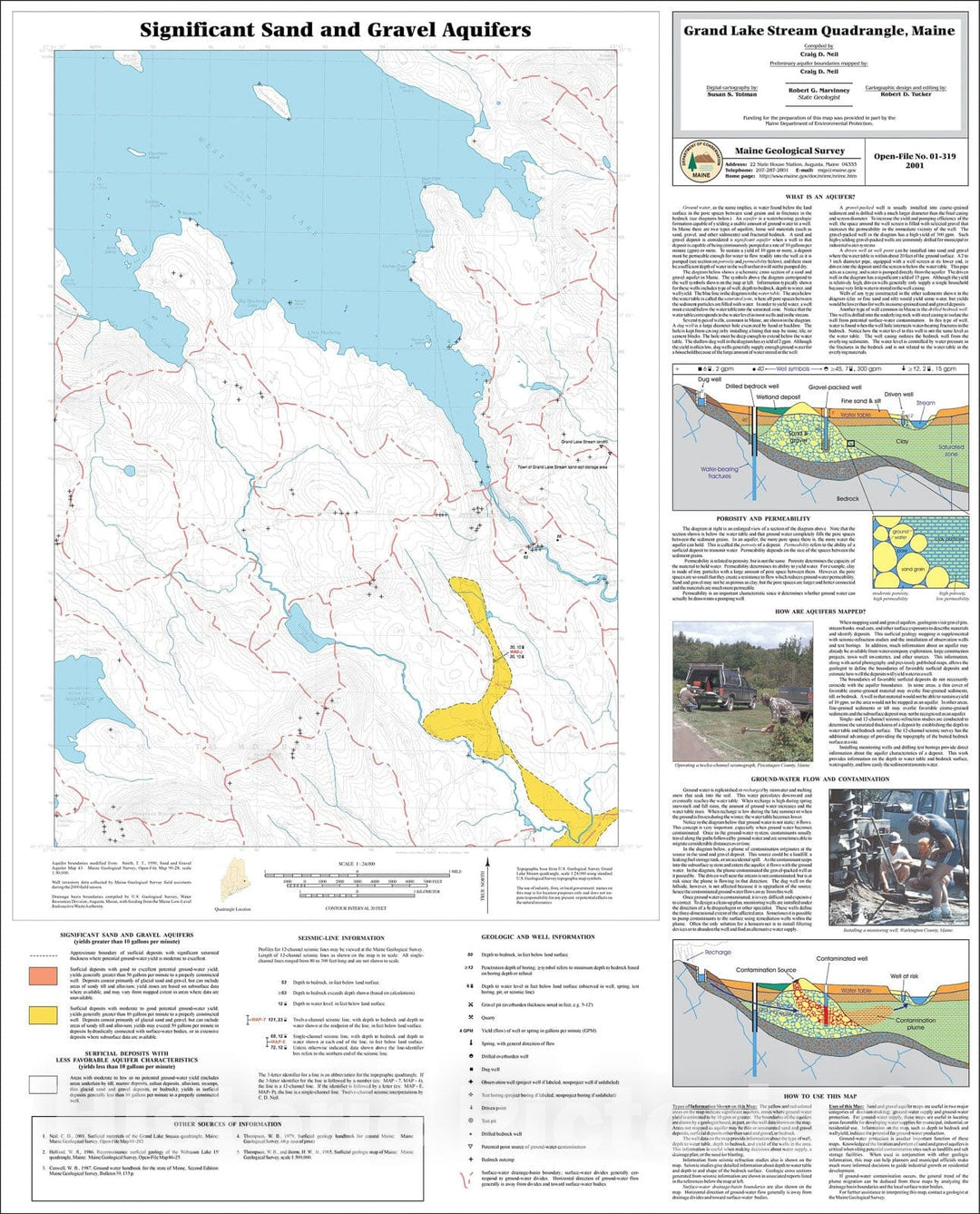 Map : Significant Sand and Gravel Aquifers in the Grand Lake Stream Quadrangle, Maine, 2001 Cartography Wall Art :