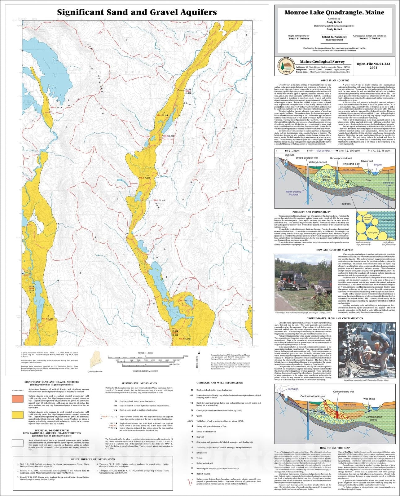 Map : Significant Sand and Gravel Aquifers in the Monroe Lake Quadrangle, Maine, 2001 Cartography Wall Art :