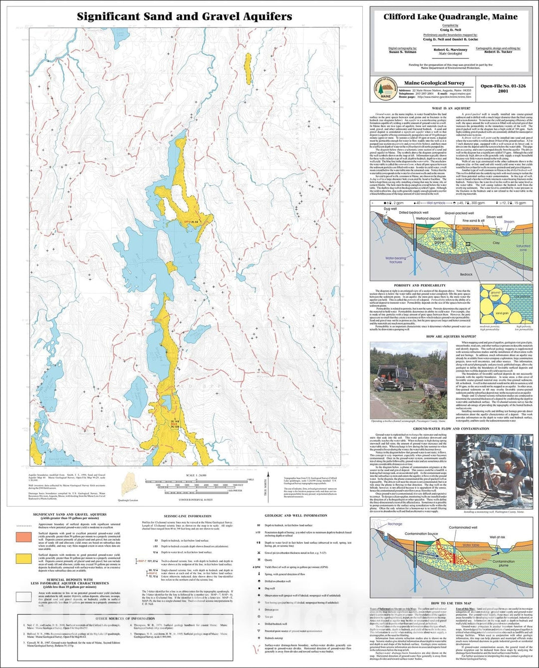 Map : Significant Sand and Gravel Aquifers in the Clifford Lake Quadrangle, Maine, 2001 Cartography Wall Art :