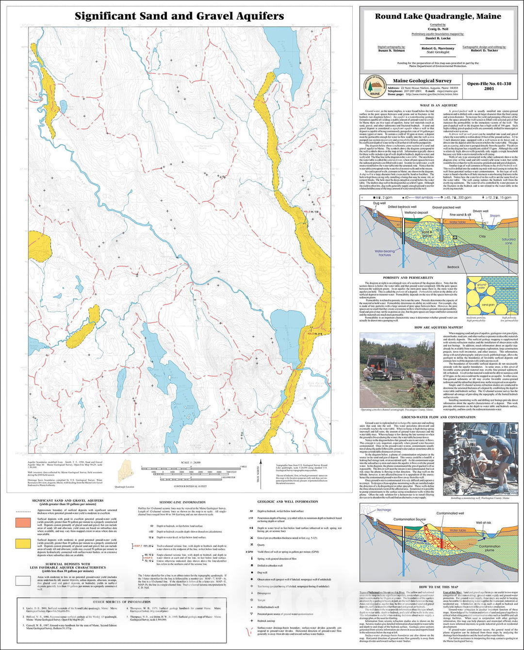 Map : Significant Sand and Gravel Aquifers in the Round Lake Quadrangle, Maine, 2001 Cartography Wall Art :