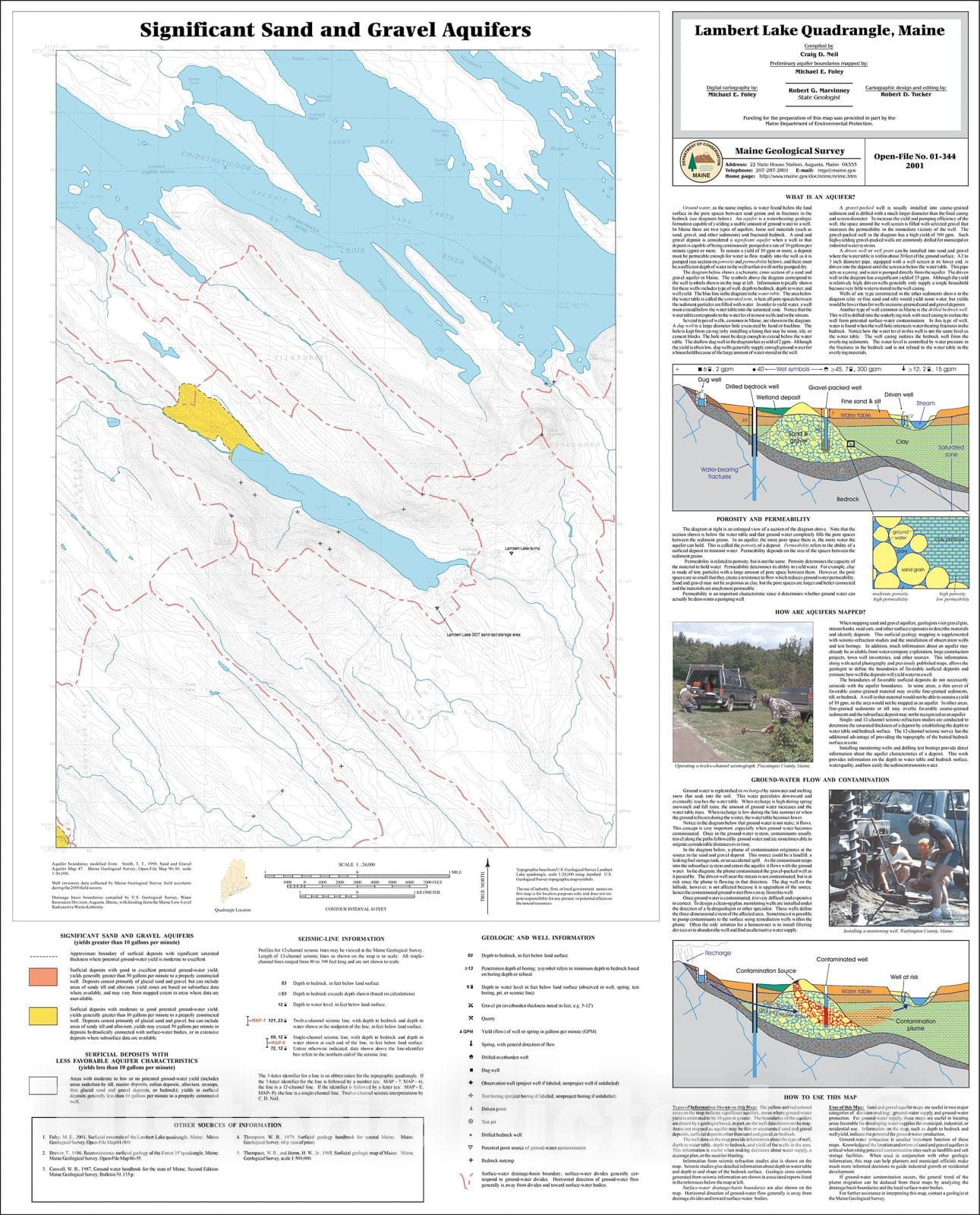 Map : Significant Sand and Gravel Aquifers in the Lambert Lake Quadrangle, Maine, 2001 Cartography Wall Art :