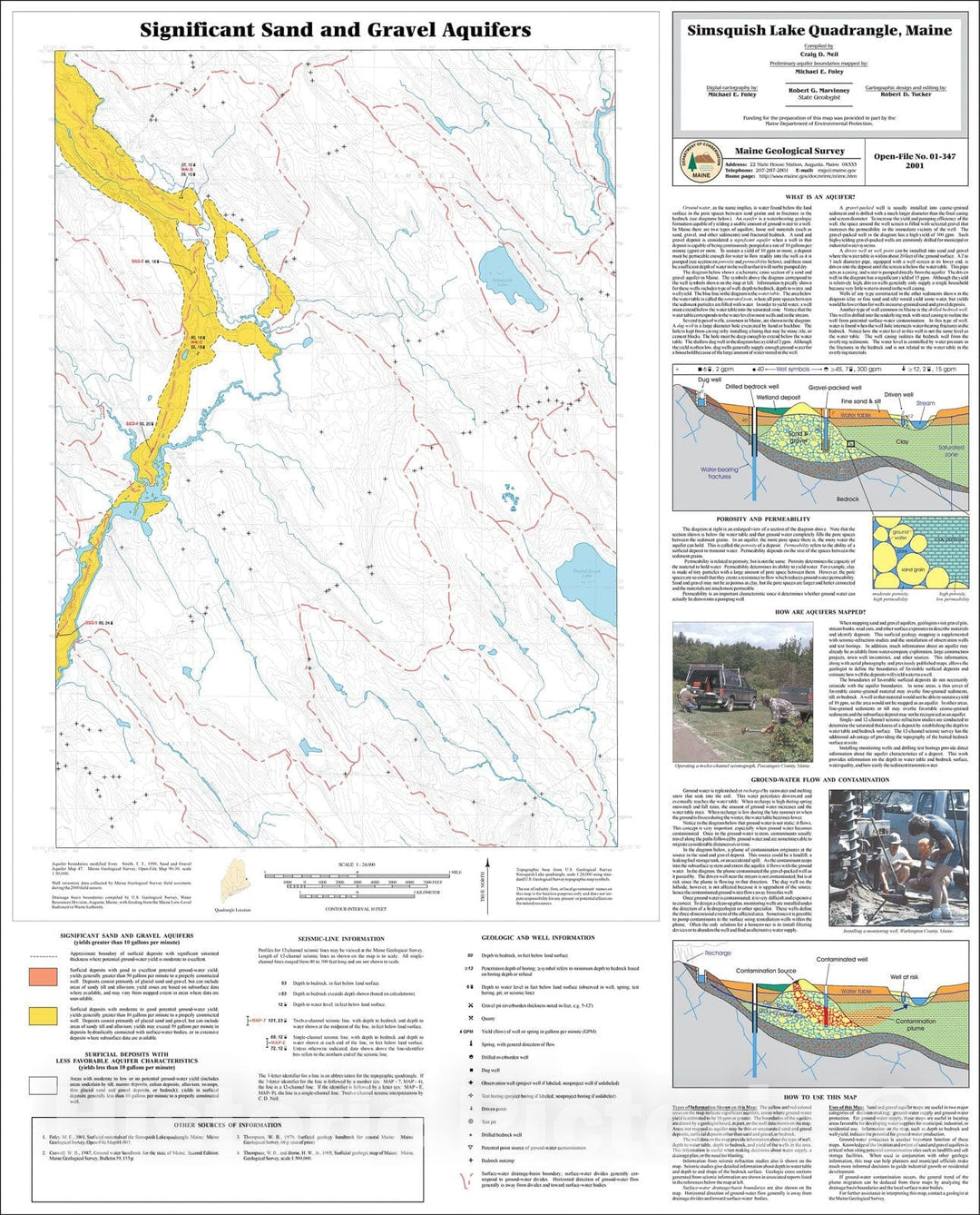 Map : Significant Sand and Gravel Aquifers in the Simsquish Lake Quadrangle, Maine, 2001 Cartography Wall Art :